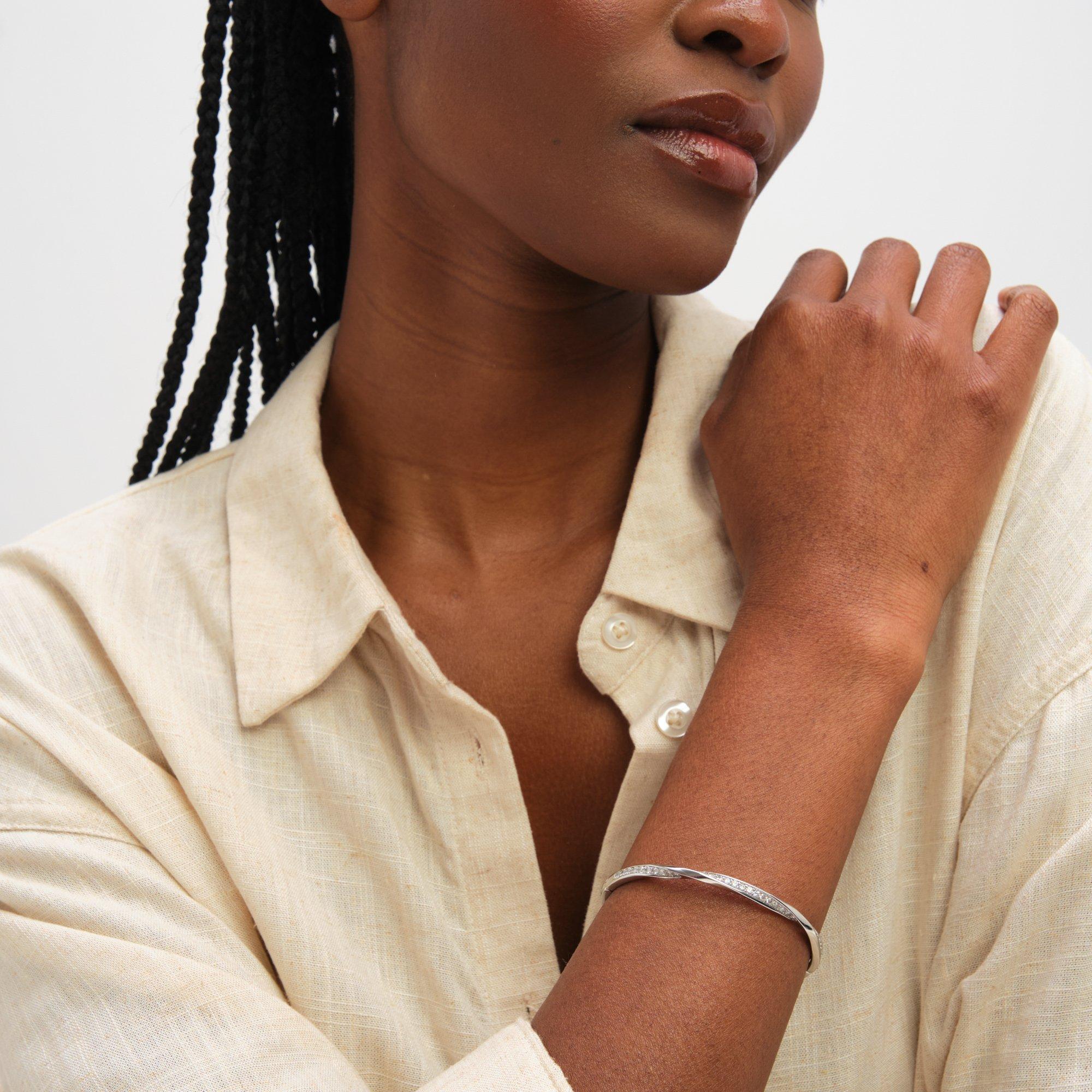 Silver - Jon Richard - Rhodium Plated and Pave Twist Bangle - 3