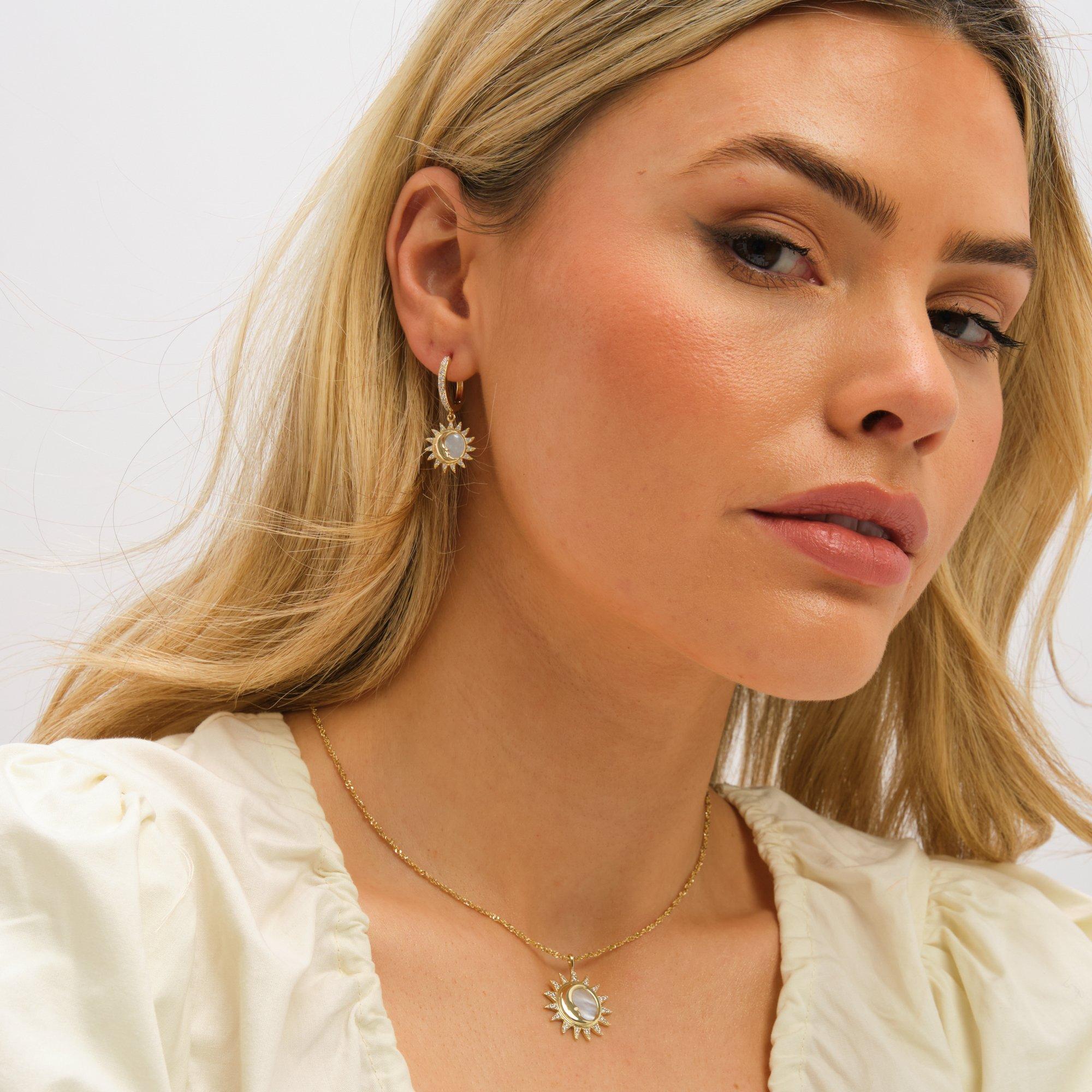 Gold - Inicio - Gold Mother of Pearl Sun Earrings - Gift Pouch - 2