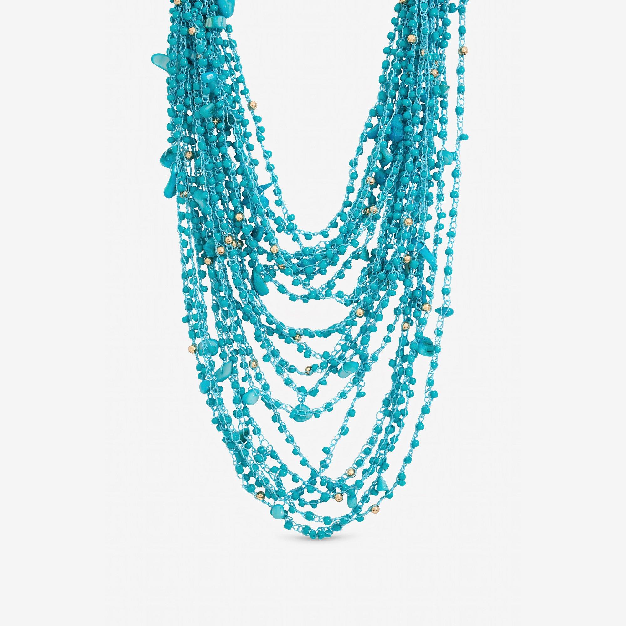 Gold - Mood - Turquoise Beaded Statement Mulrirow Necklace - 1