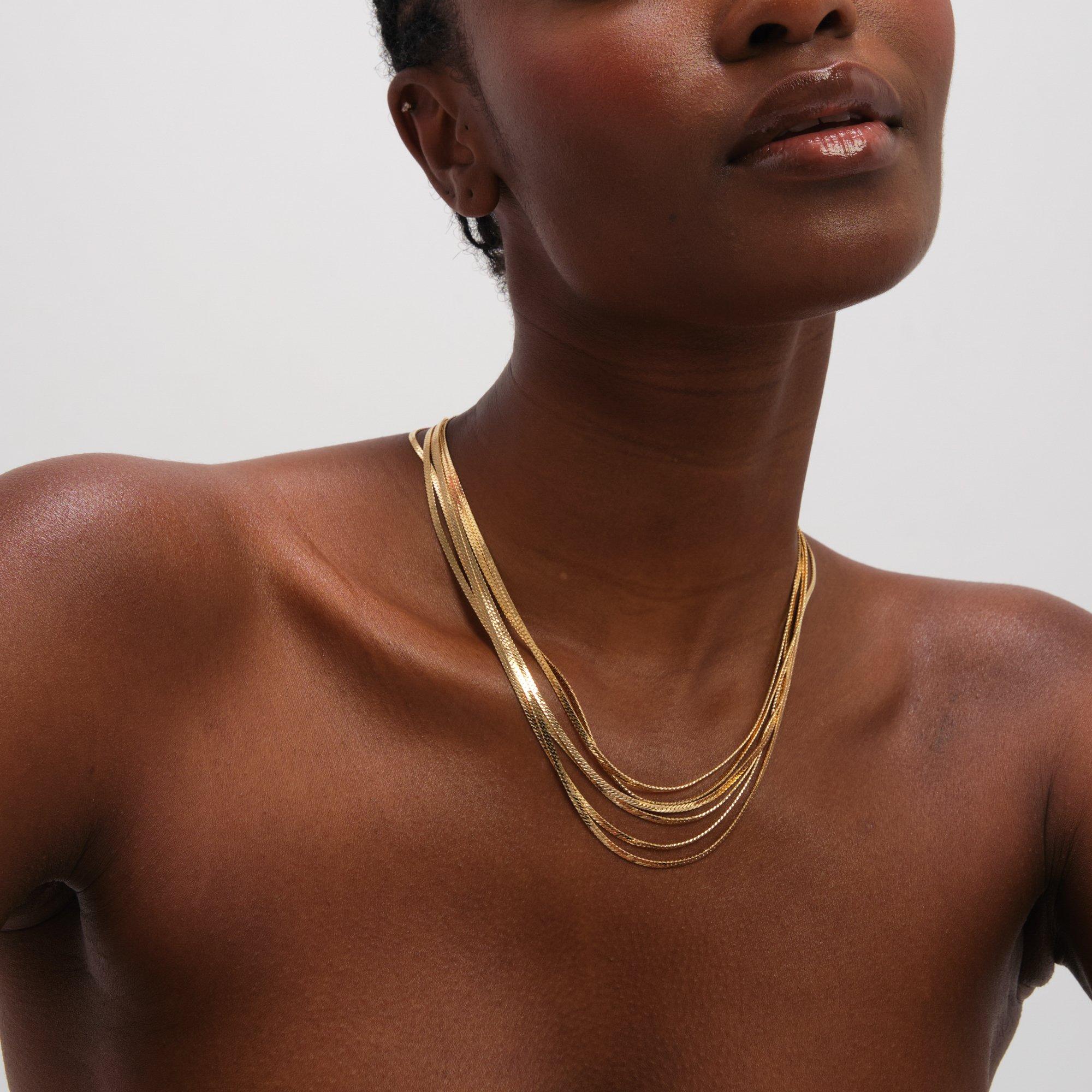 Gold - Inicio - Gold Plated Multi Layered Necklace - Gift Pouch - 3