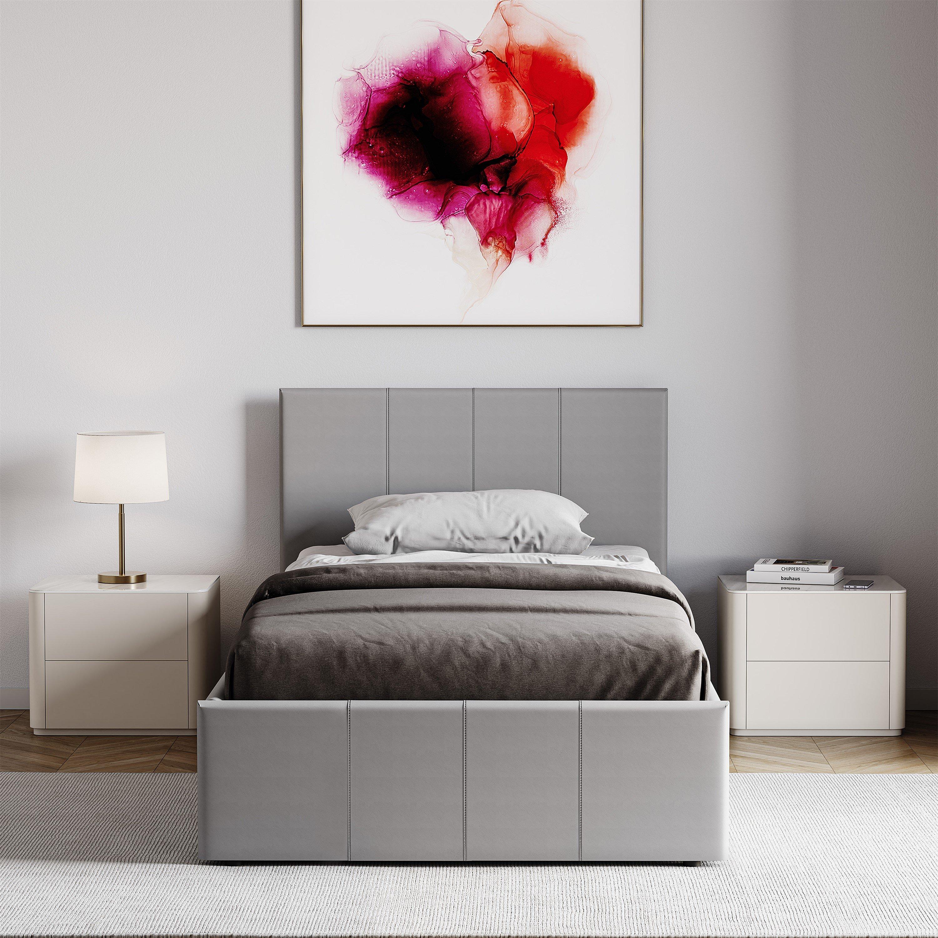 Grey - Lassic - Lisbon 3ft Single Ottoman Faux Leather Bed UKFR - 3