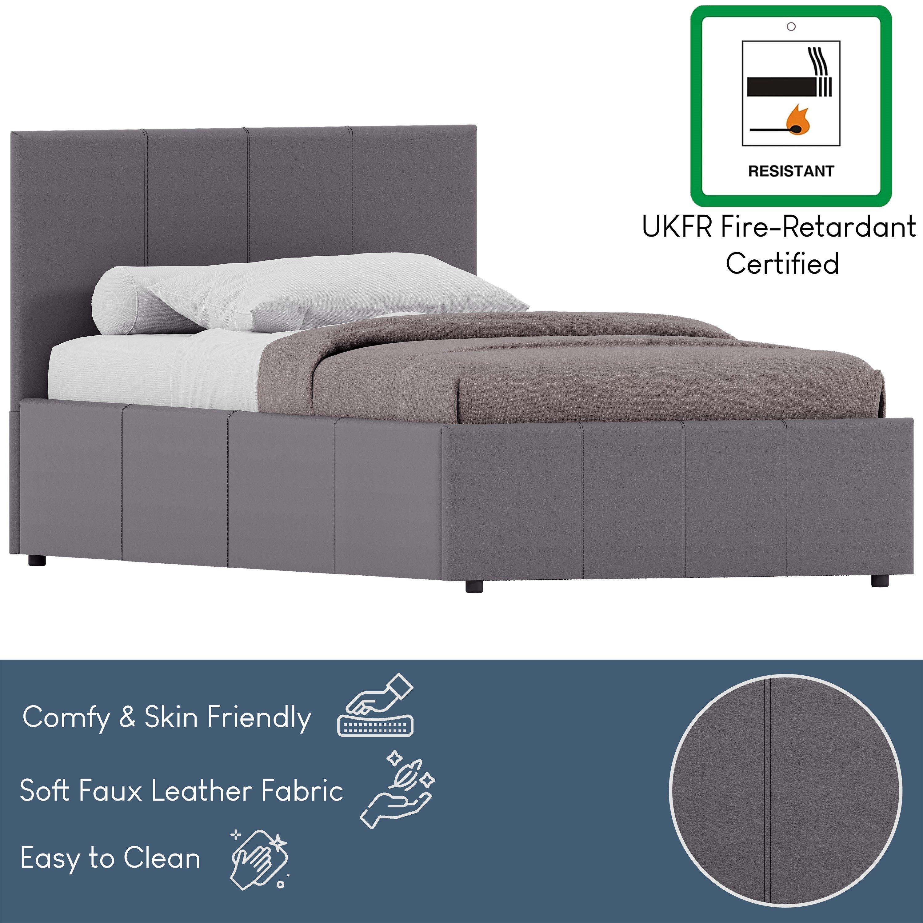 Grey - Lassic - Lisbon 3ft Single Ottoman Faux Leather Bed UKFR - 8