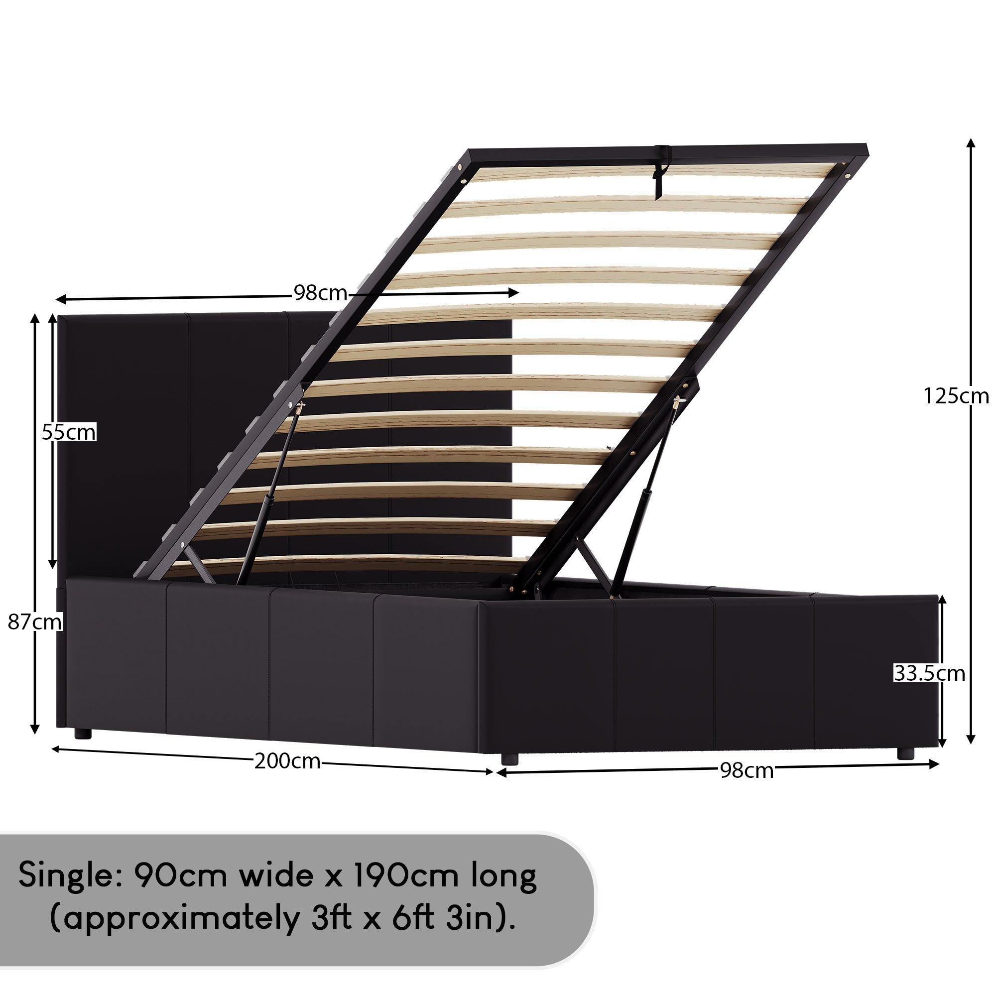 Black - Lassic - Lisbon 3ft Single Ottoman Faux Leather Bed UKFR - 2