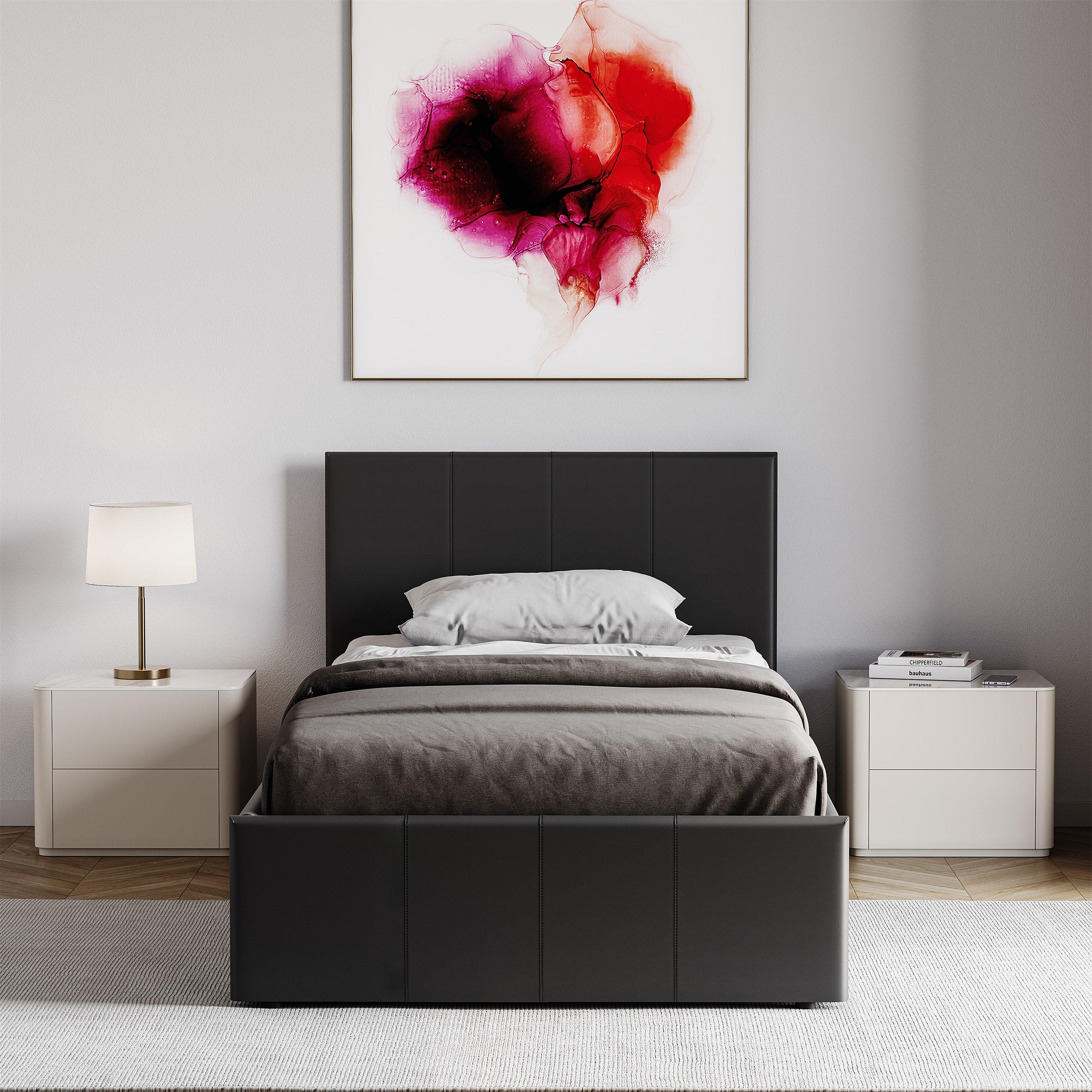 Black - Lassic - Lisbon 3ft Single Ottoman Faux Leather Bed UKFR - 3