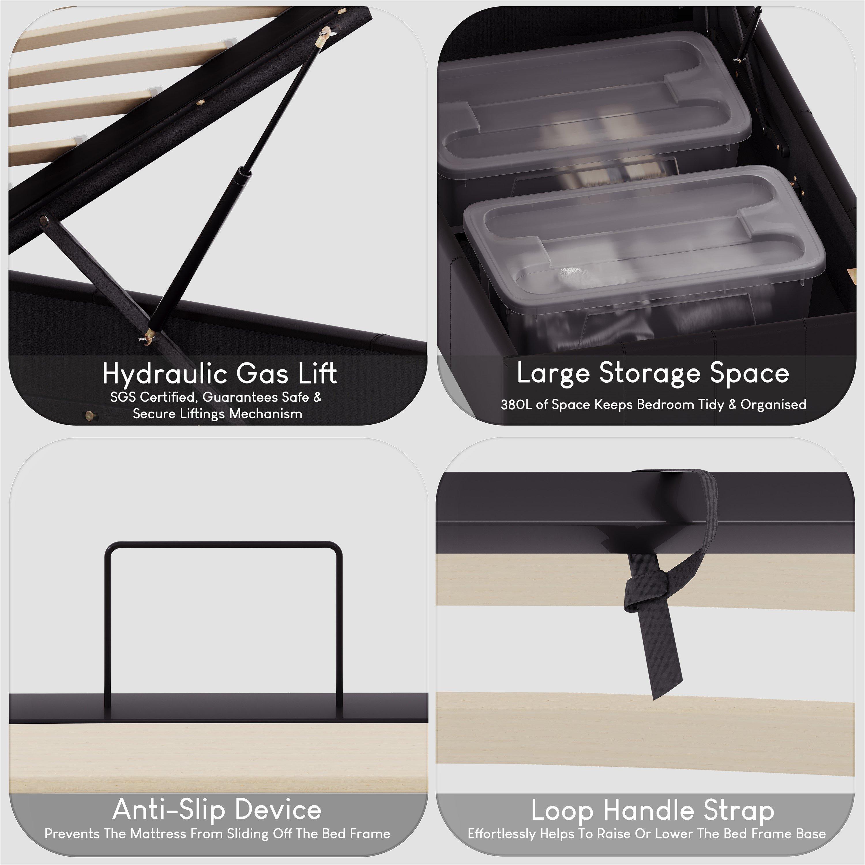 Brown - Lassic - Lisbon 3ft Single Ottoman Faux Leather Bed UKFR - 4