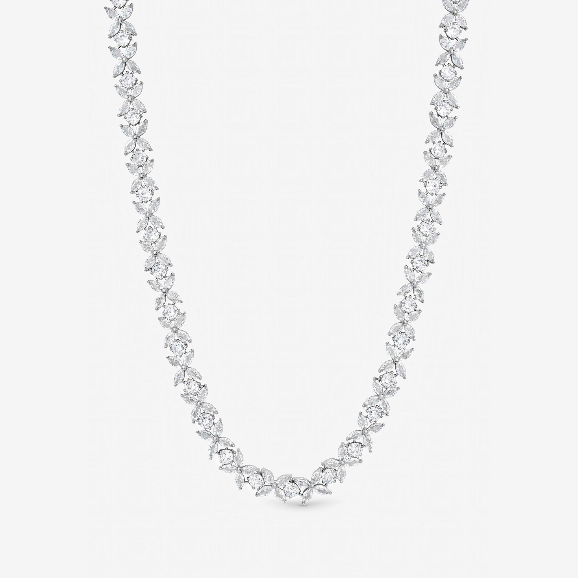 Silver - Jon Richard - Rhodium Plated Cubic Zirconia Floral Necklace