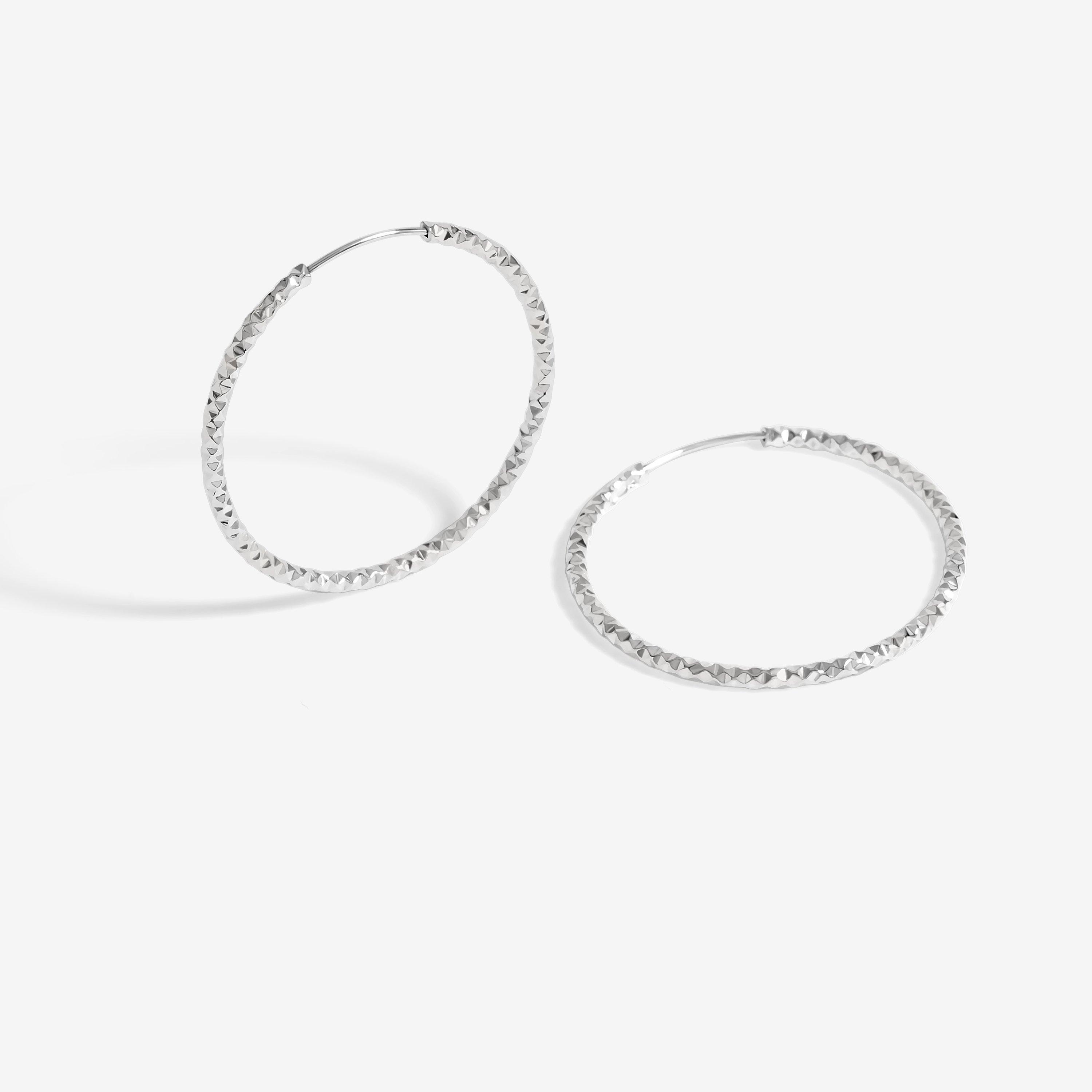 Silver - Simply Silver - Sterling Silver 925 Diamond Cut Large Hoops