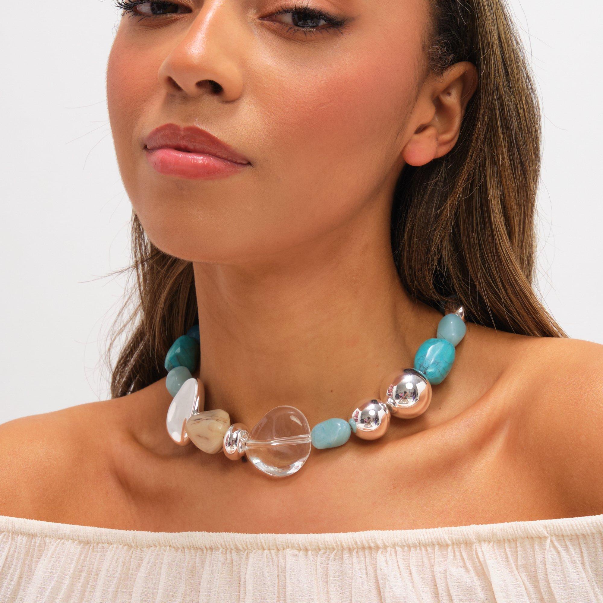 Silver - Mood - Silver and Turquoise Resin Stretch Bracelet - 2