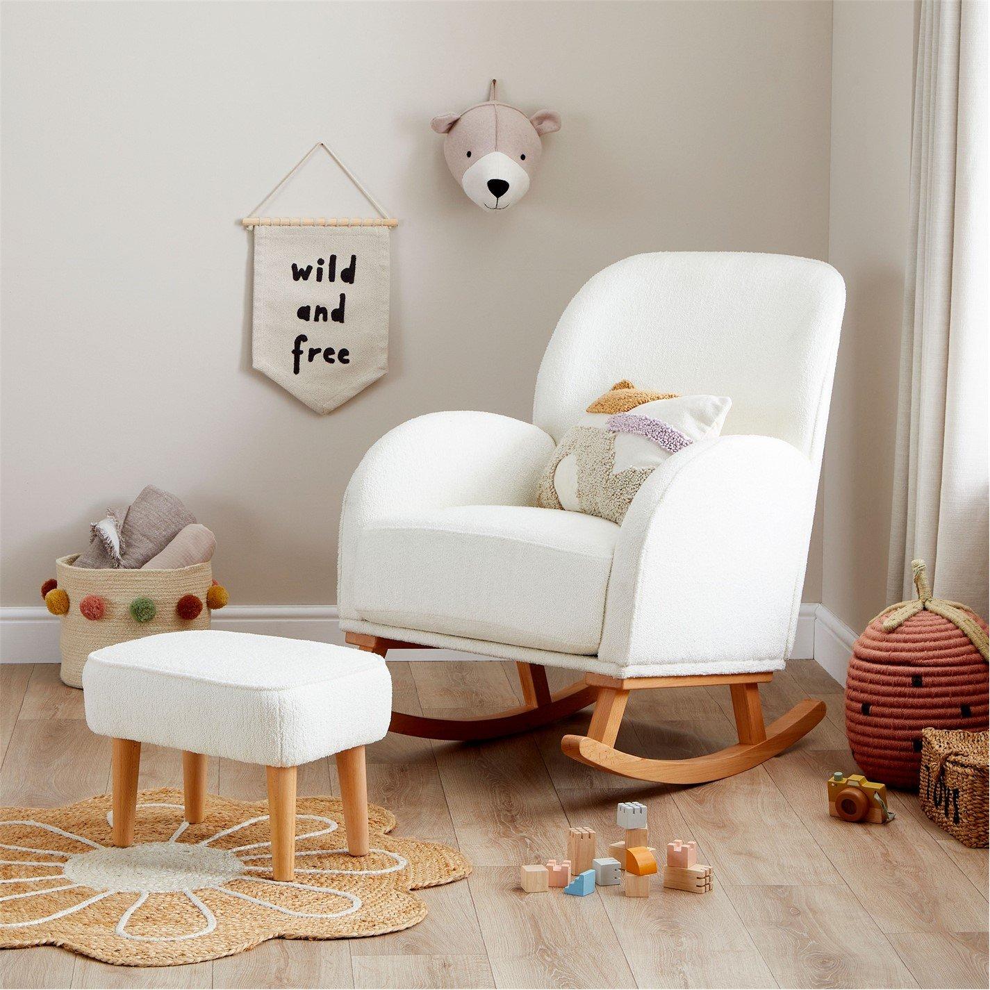 Off White Boucl - Babymore - Freya Nursing Chair with stool - Off White Bouclé - 2