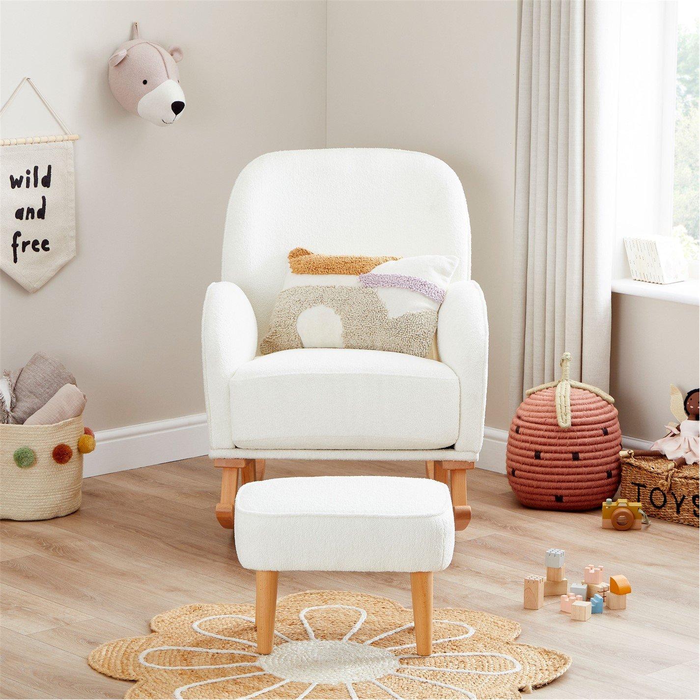 Off White Boucl - Babymore - Freya Nursing Chair with stool - Off White Bouclé - 3