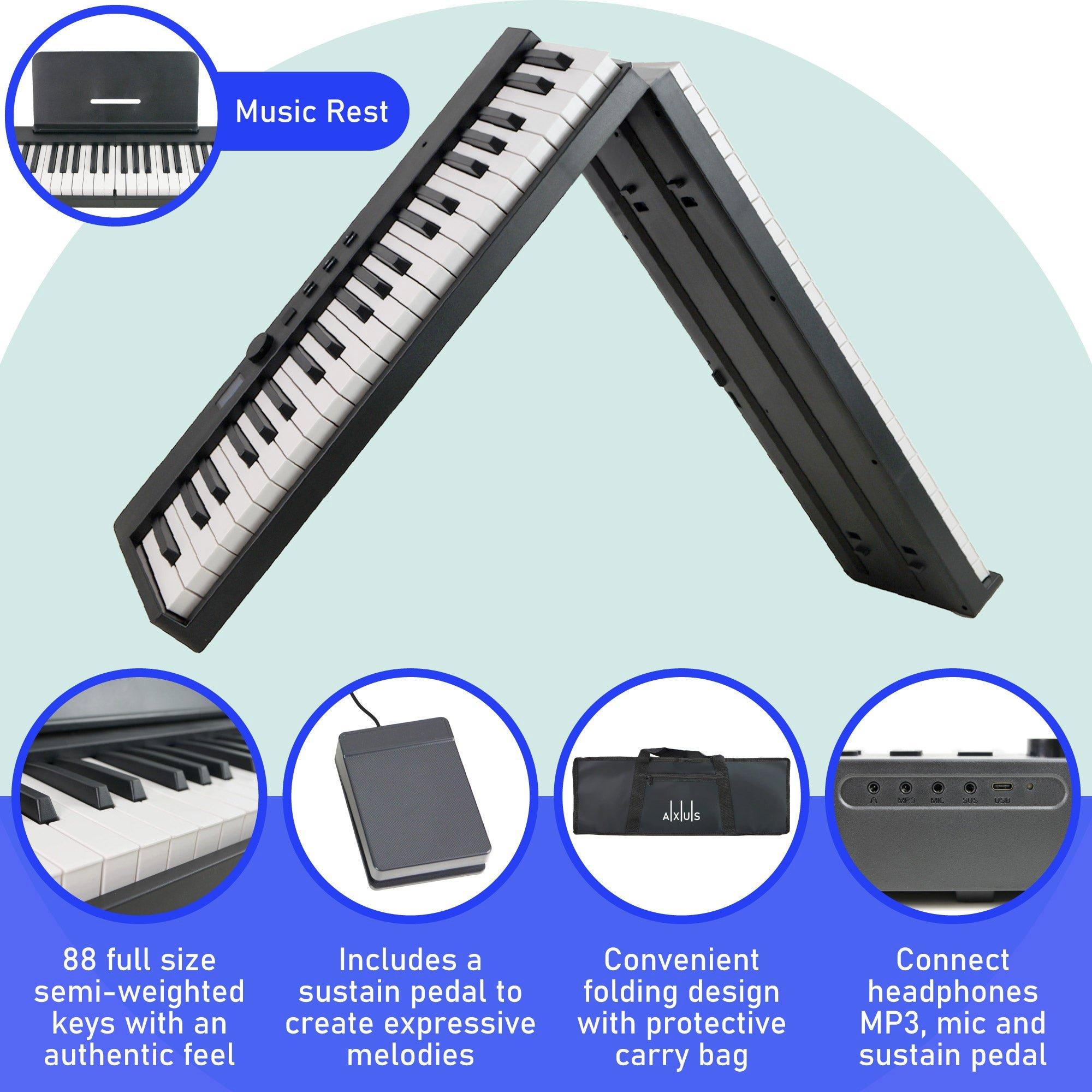 Black - Axus - 88 Note Folding Digital Piano - 2