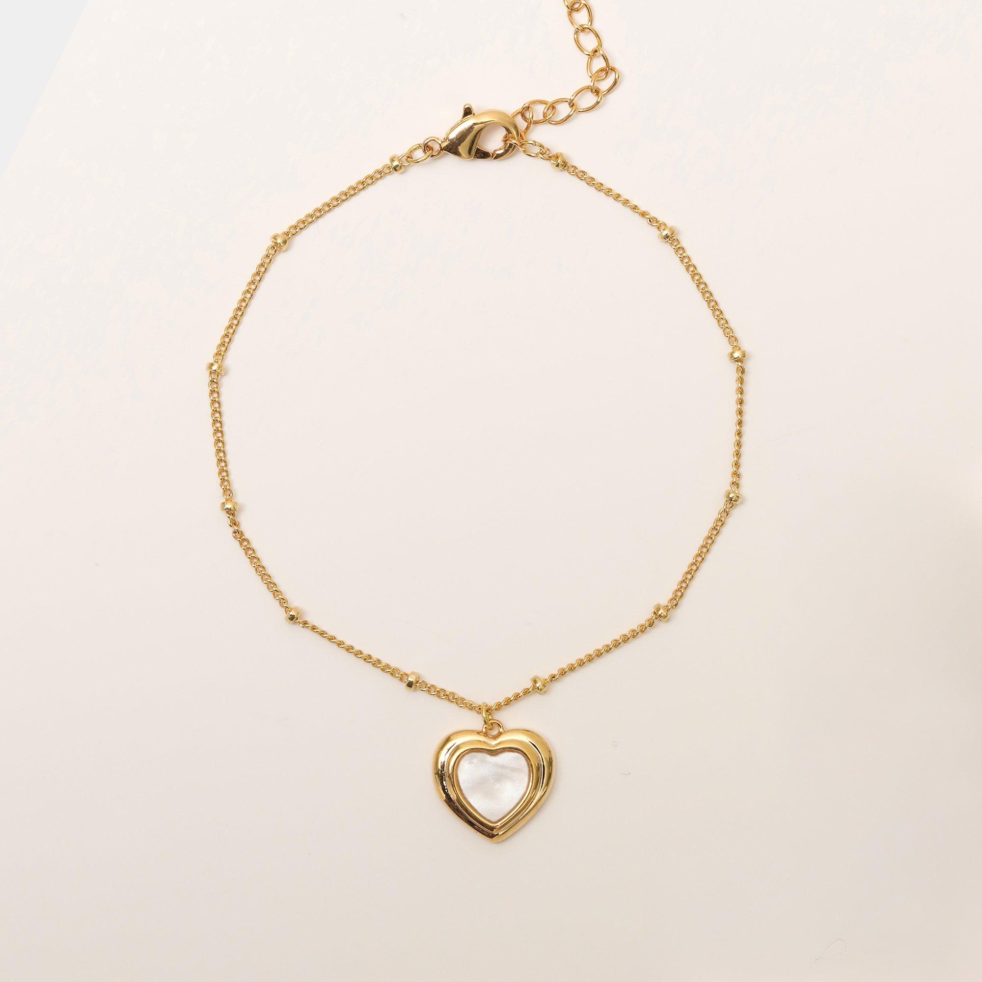 Gold - Inicio - Gold Mother of Pearl Heart Bracelet - Gift Pouch - 1