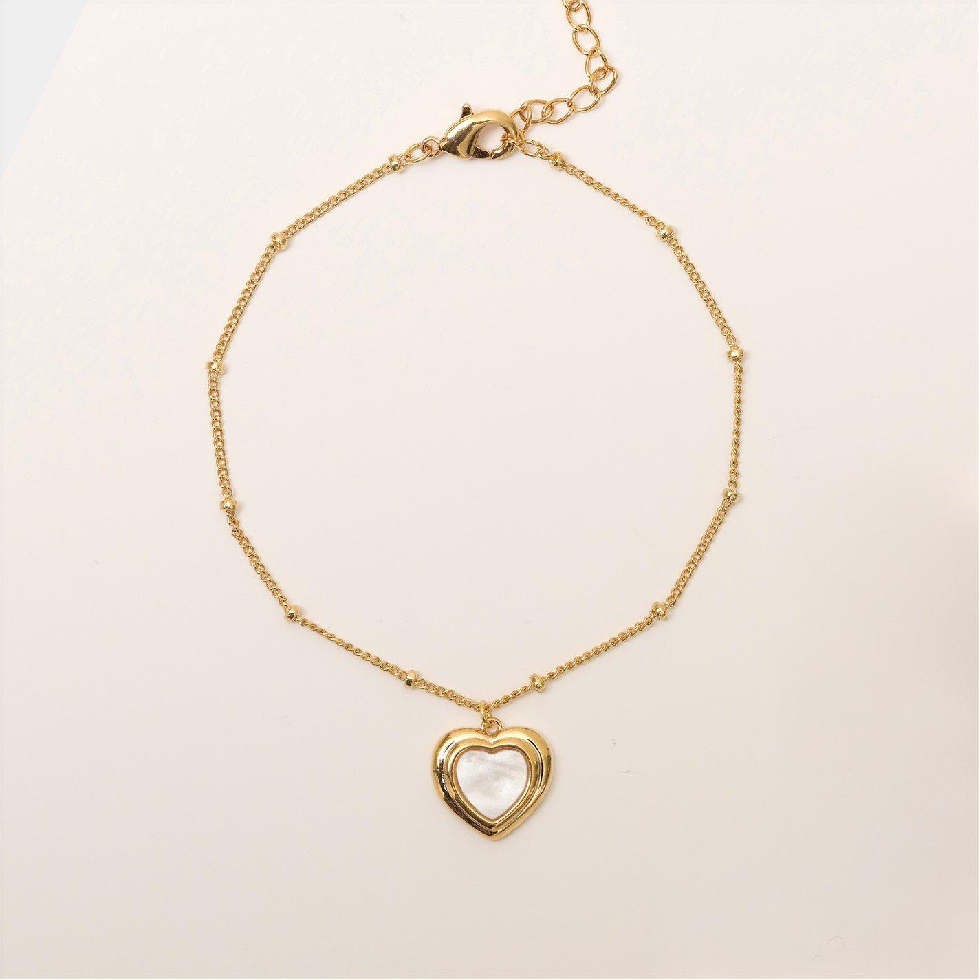 Gold - Inicio - Gold Mother of Pearl Heart Bracelet - Gift Pouch - 1