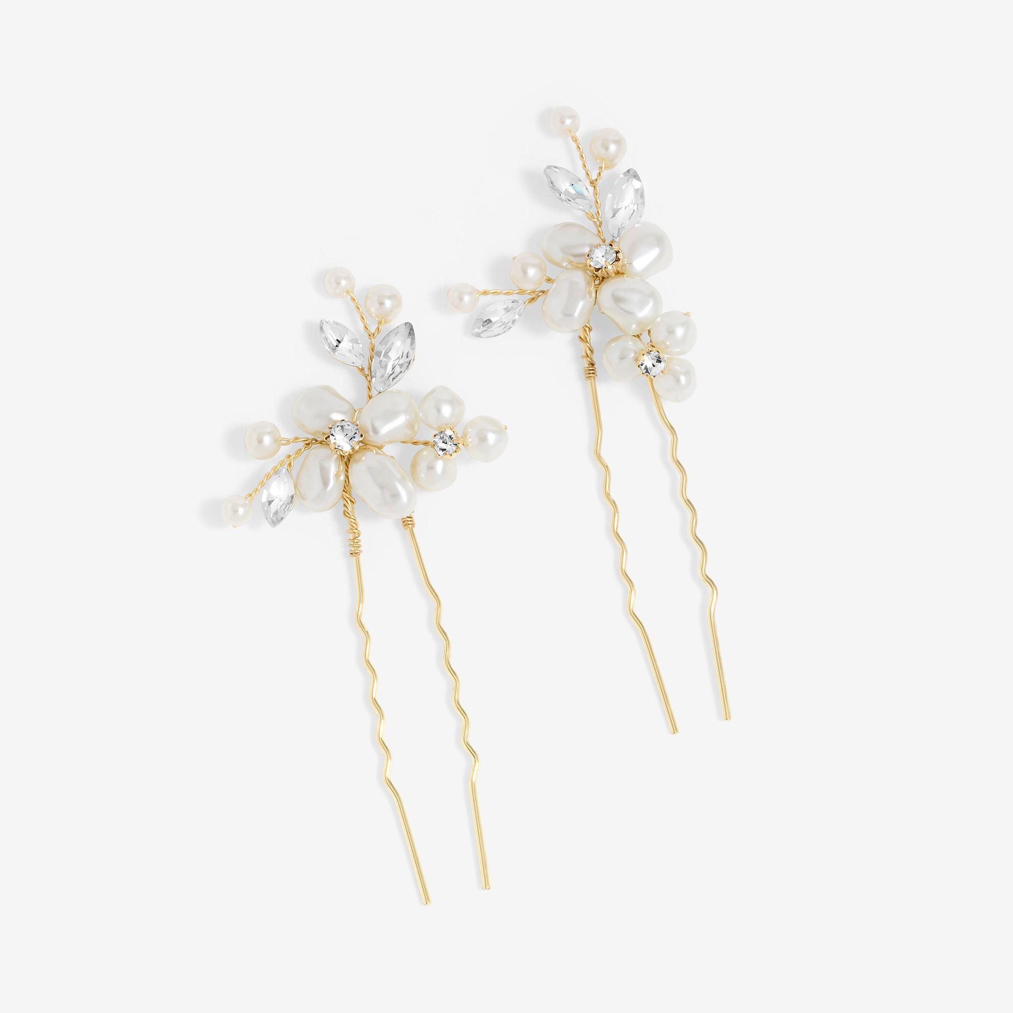 Gold - Jon Richard - Gold Plated Mother of Pearl Floral Hair Pins - 1