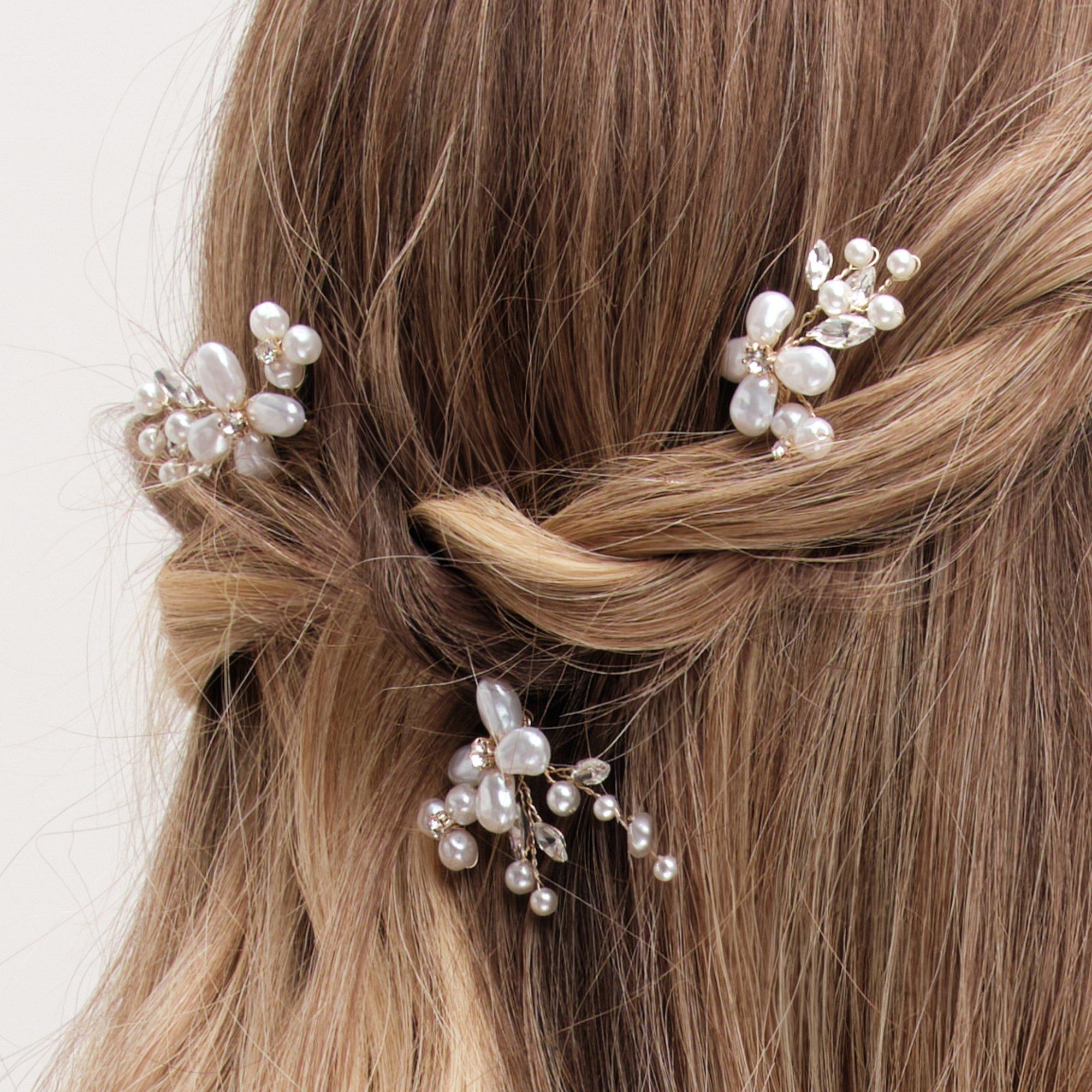 Gold - Jon Richard - Gold Plated Mother of Pearl Floral Hair Pins - 2