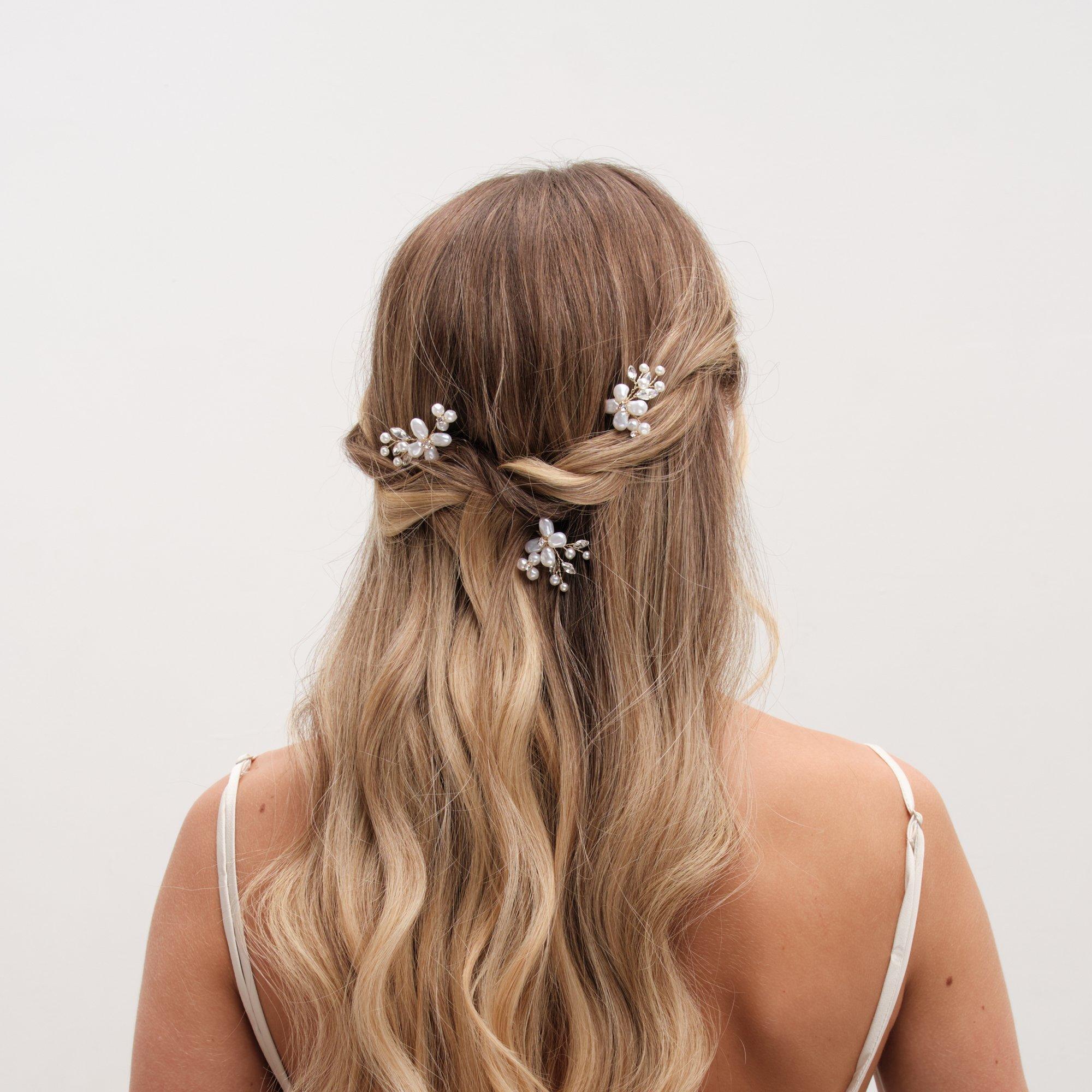 Gold - Jon Richard - Gold Plated Mother of Pearl Floral Hair Pins - 3