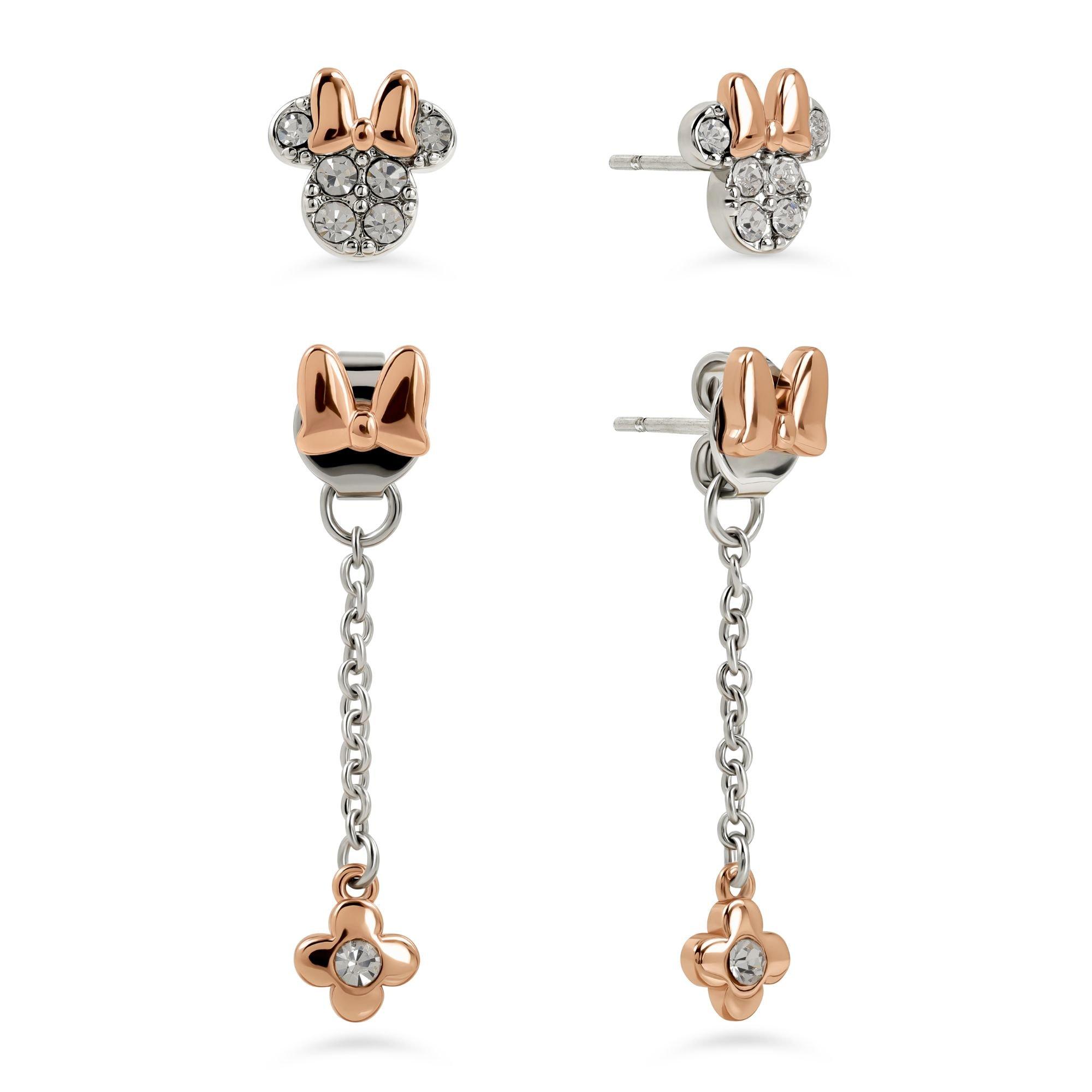 Silver - Minnie Mouse - Minnie Mouse silver stud and dangle earring set - 1