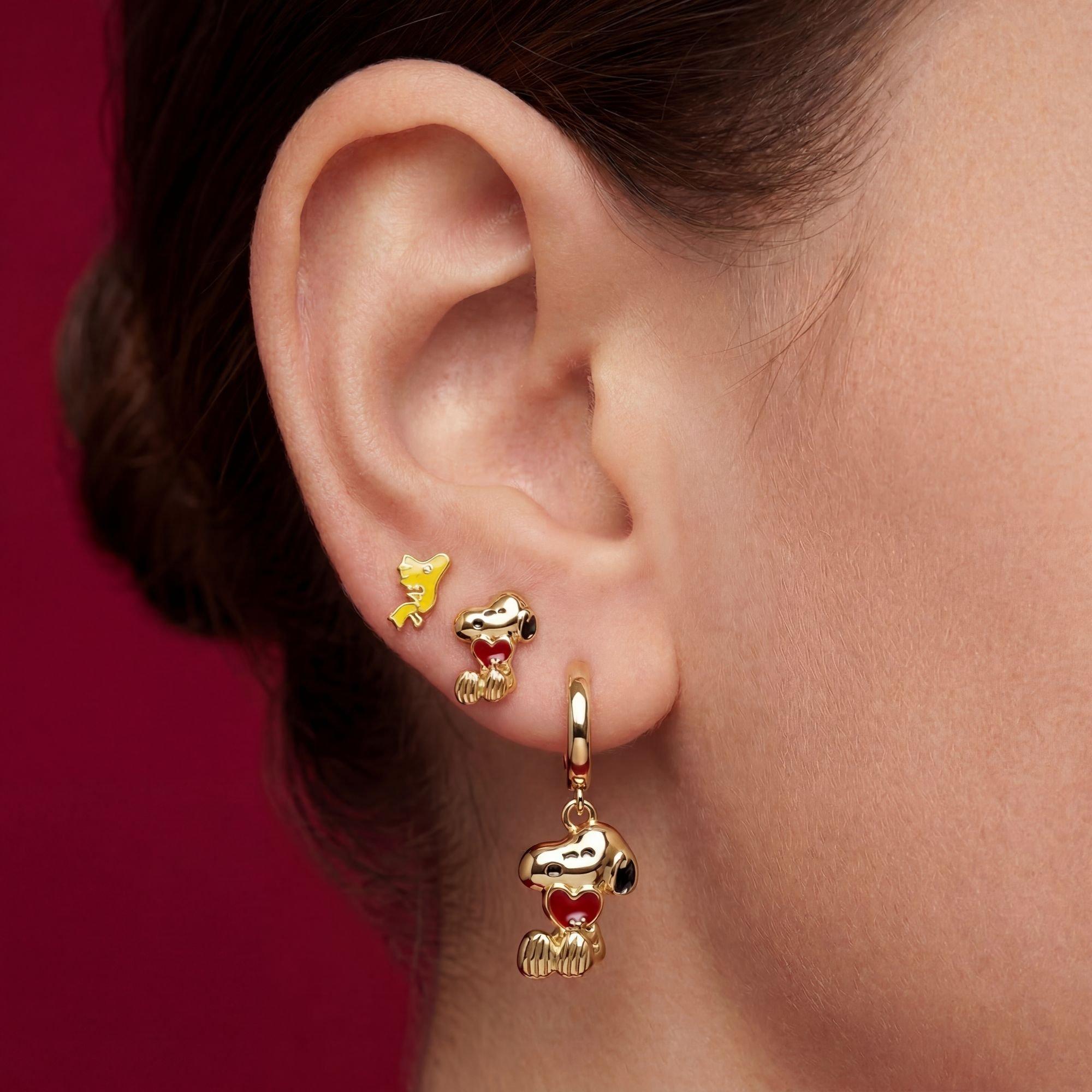Gold - Snoopy - Snoopy & Woodstock gold hoop and stud earring set - 2