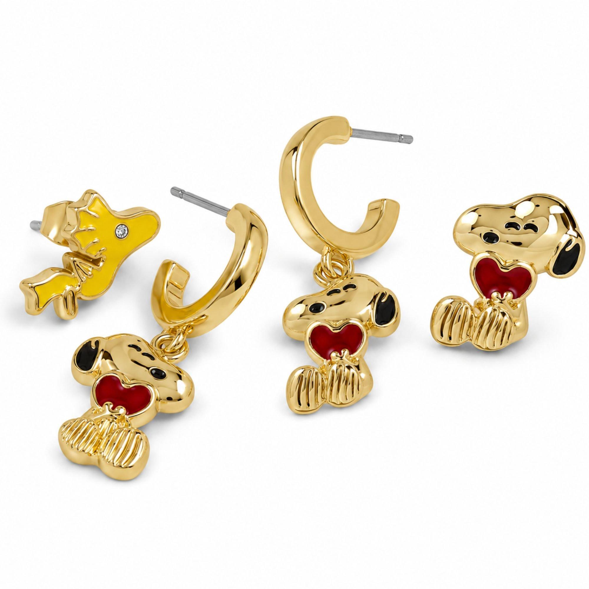 Gold - Snoopy - Snoopy & Woodstock gold hoop and stud earring set - 3