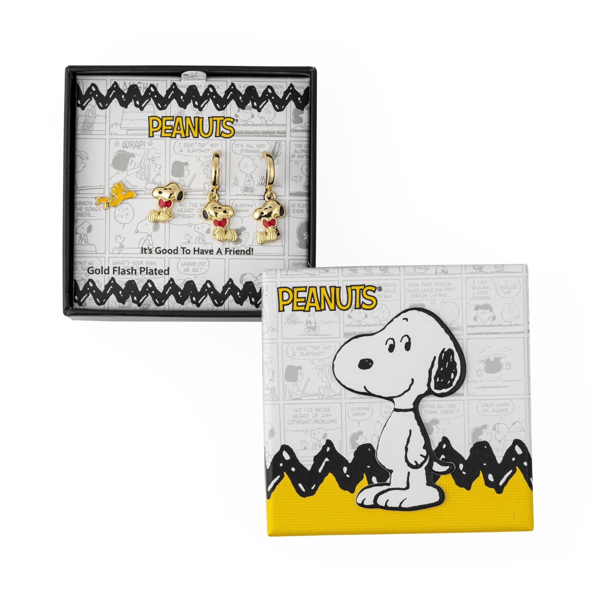 Gold - Snoopy - Snoopy & Woodstock gold hoop and stud earring set - 4
