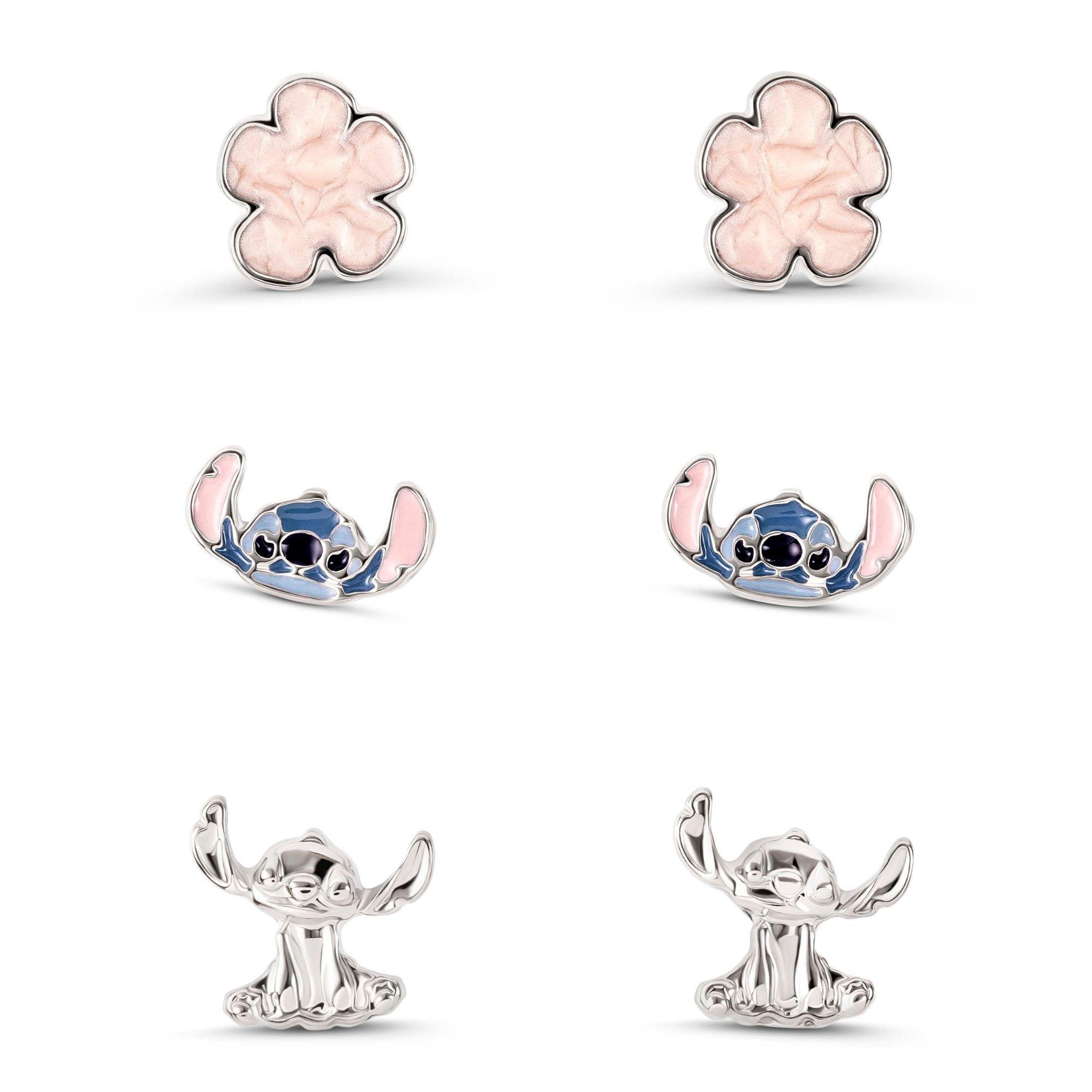 Disney Stitch Stitch silver plated 3 PC flower earring set