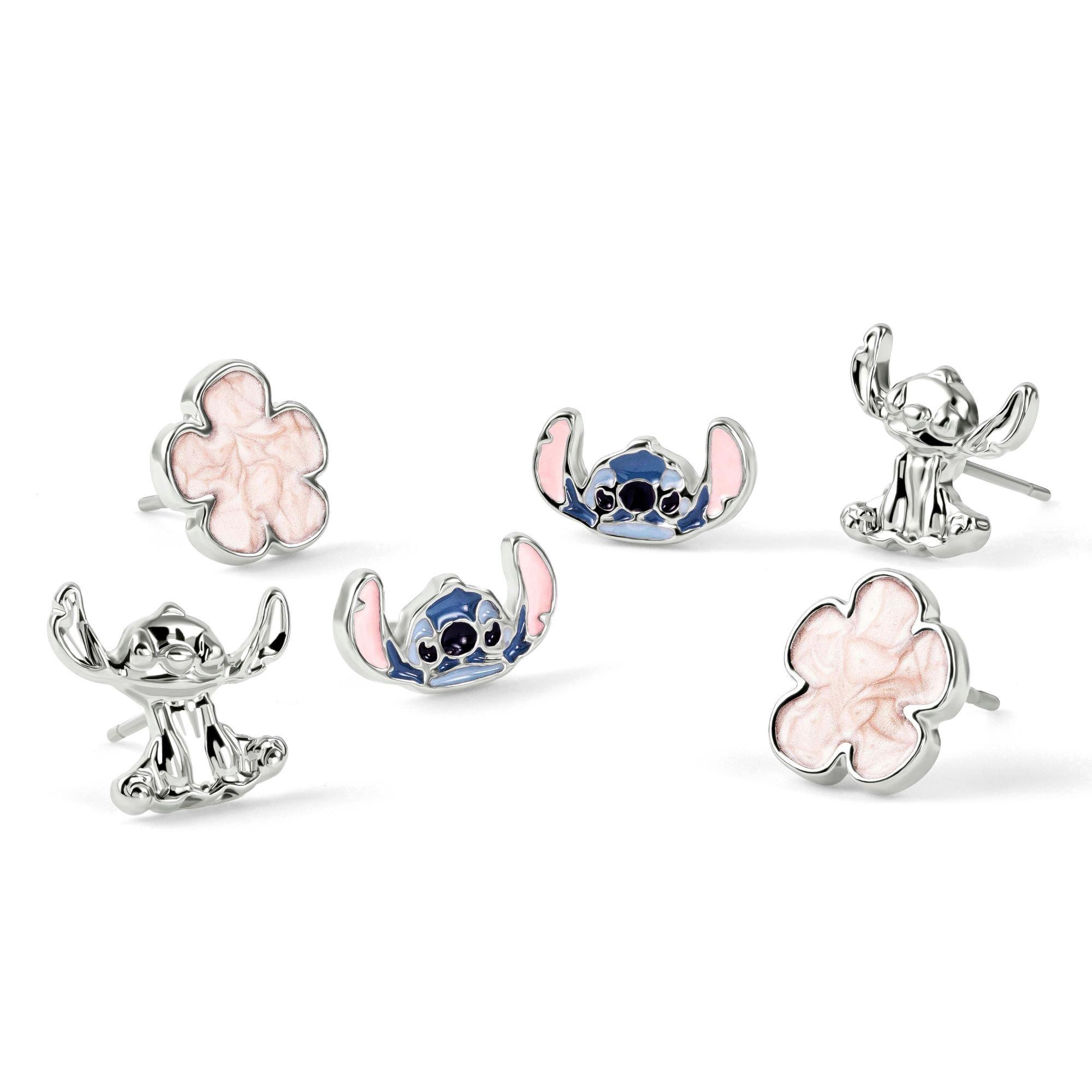 Silver - Disney Stitch - Stitch silver plated 3 PC flower earring set - 2
