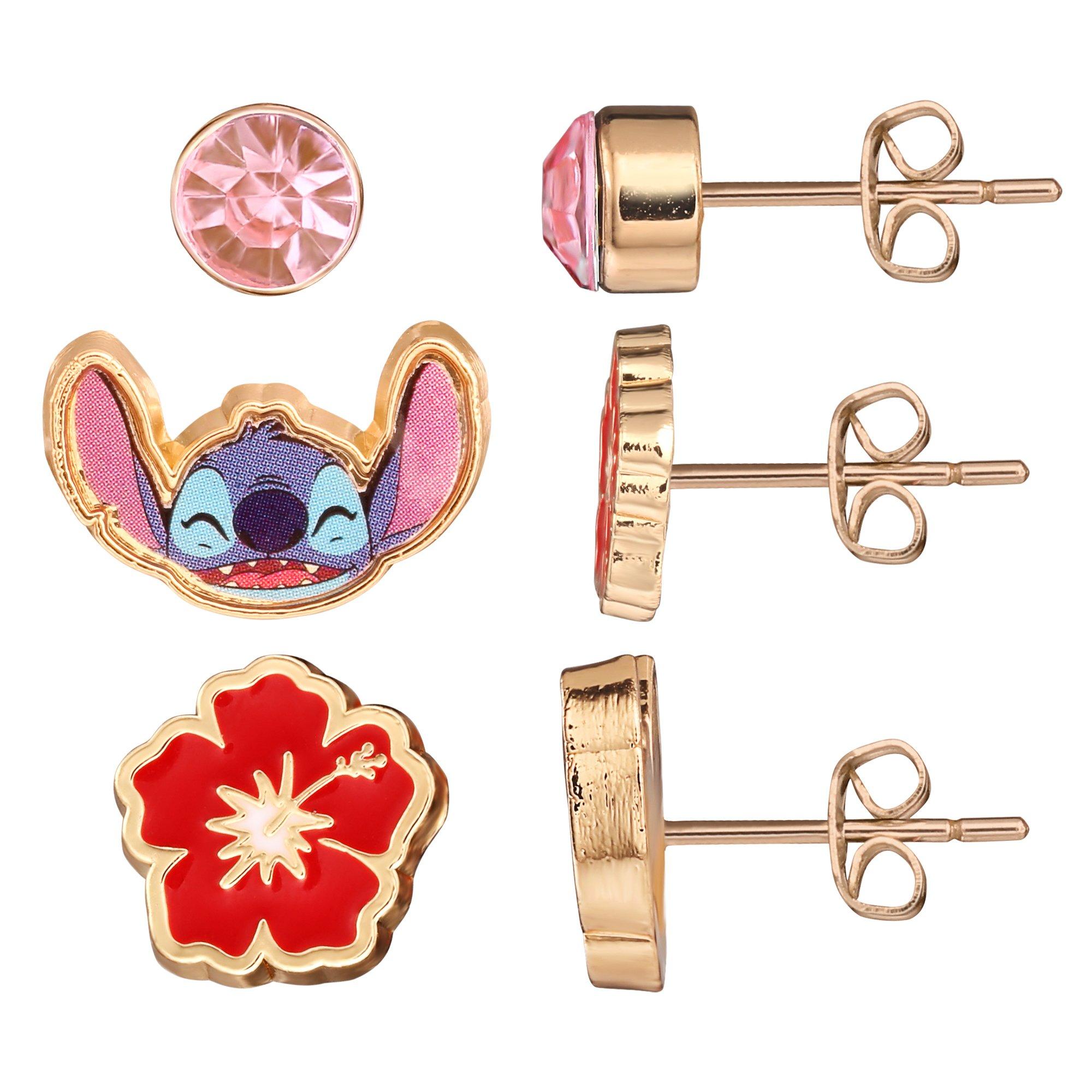 Gold - Disney Stitch - Stitch 3 PC pink earring set - 2
