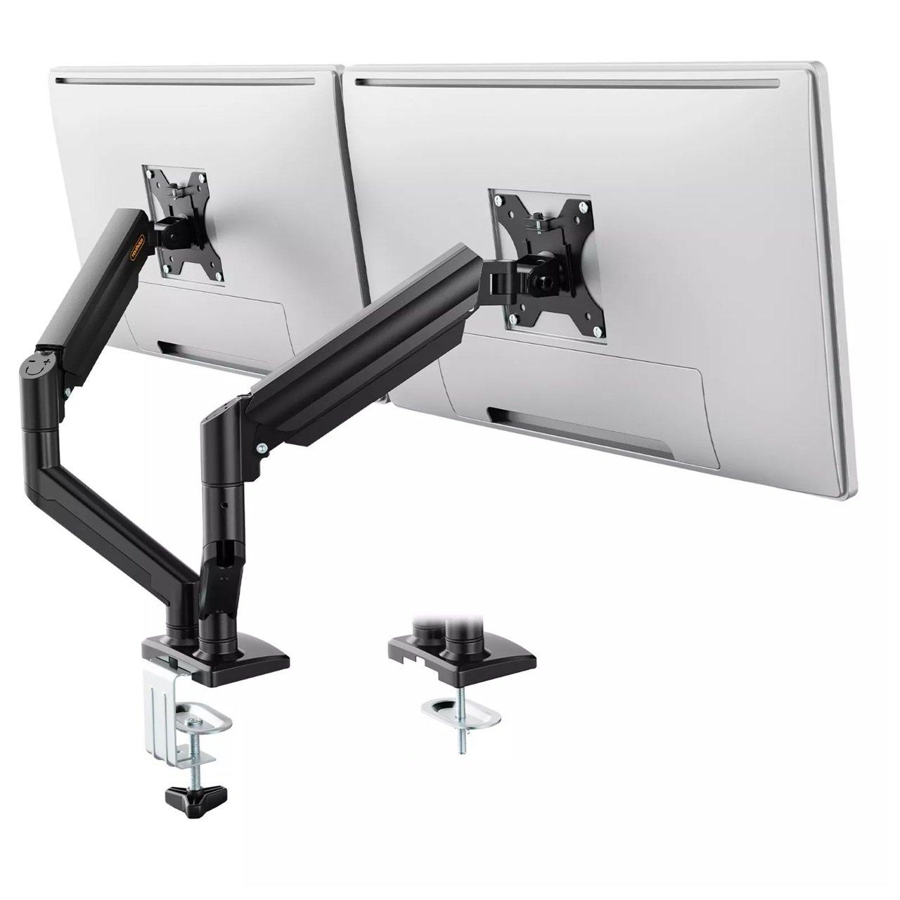 Black - VonHaus - Gas Lift Dual Monitor Arm with Clamp - 1