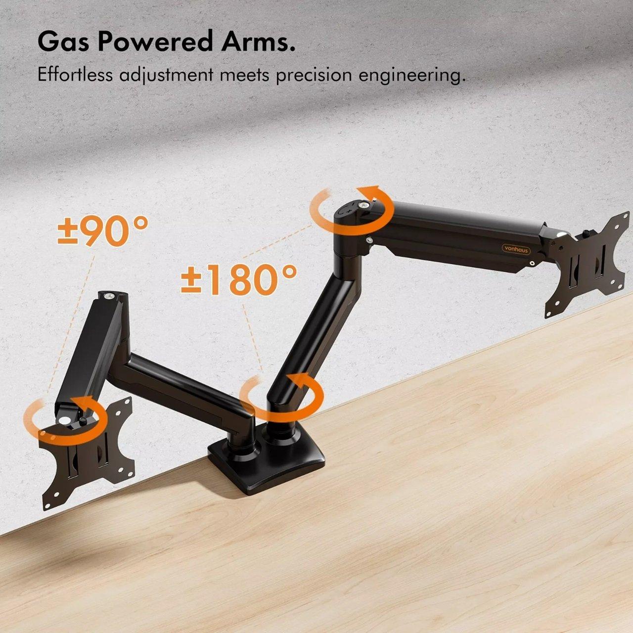 Black - VonHaus - Gas Lift Dual Monitor Arm with Clamp - 3