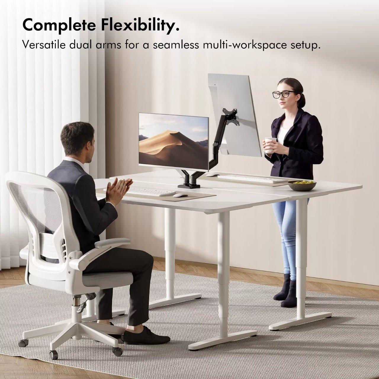 Black - VonHaus - Gas Lift Dual Monitor Arm with Clamp - 7