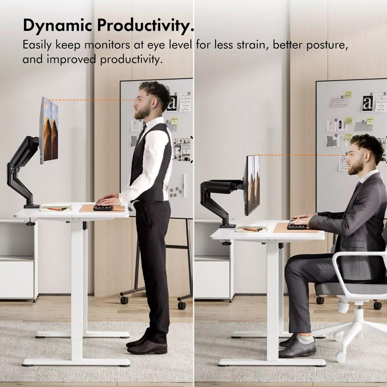 Black - VonHaus - Gas Lift Dual Monitor Arm with Clamp - 8