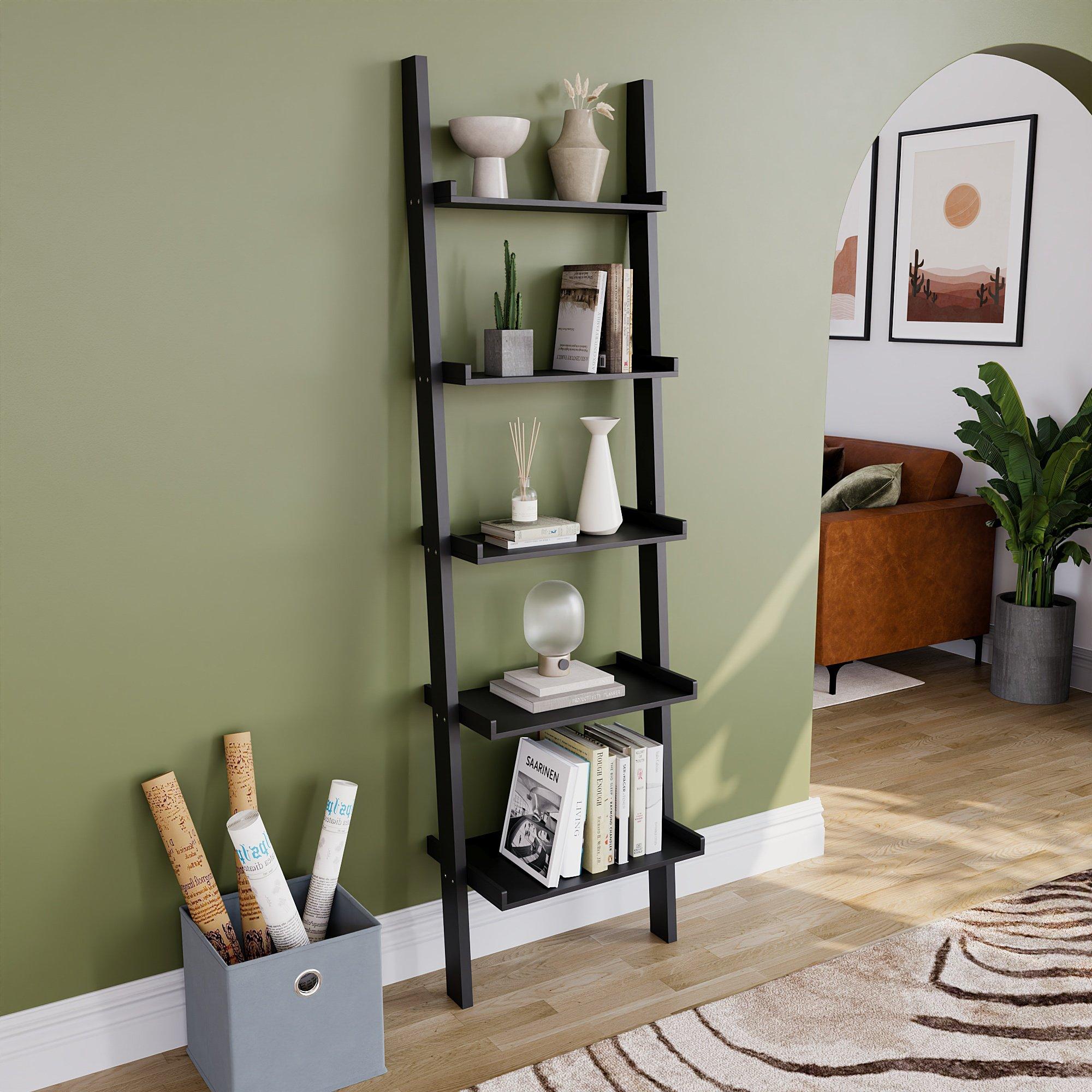 Black - Lassic - Vida Designs York 5 Tier Ladder Bookcase - 1