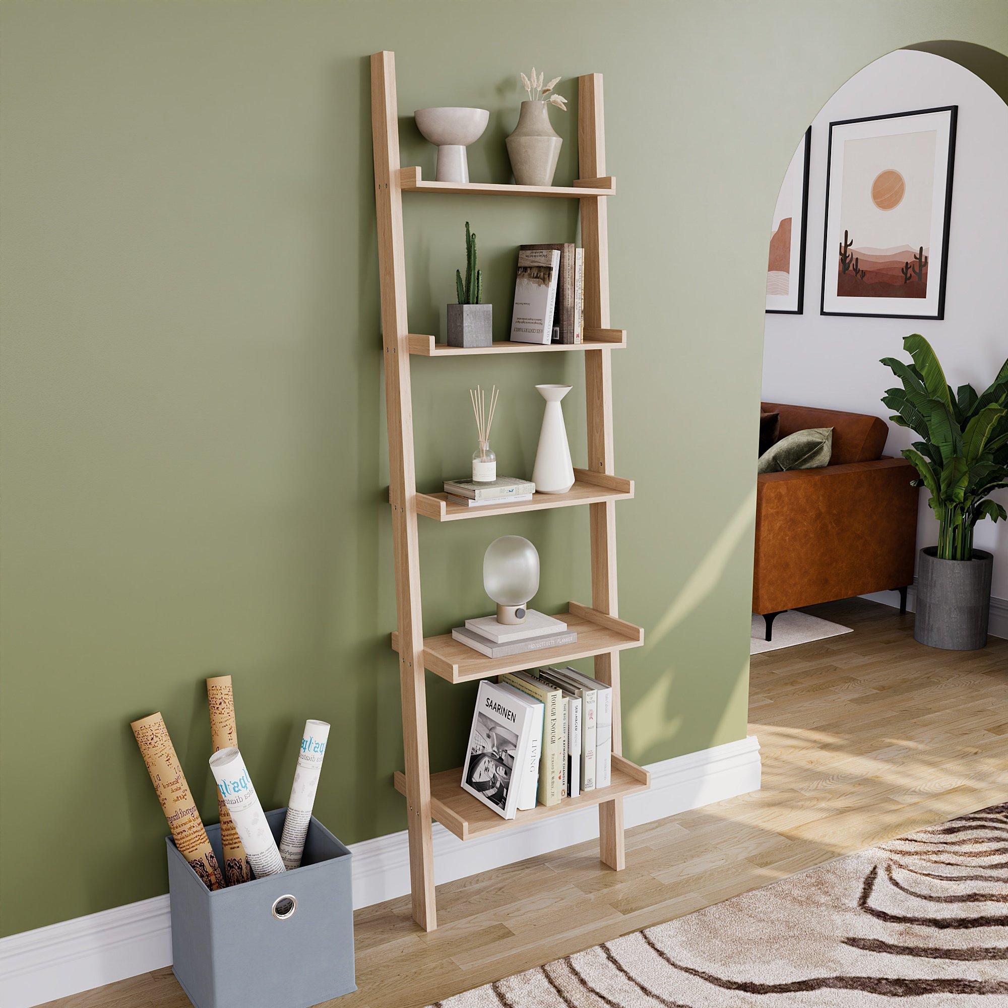 Pine - Lassic - Vida Designs York 5 Tier Ladder Bookcase - 1