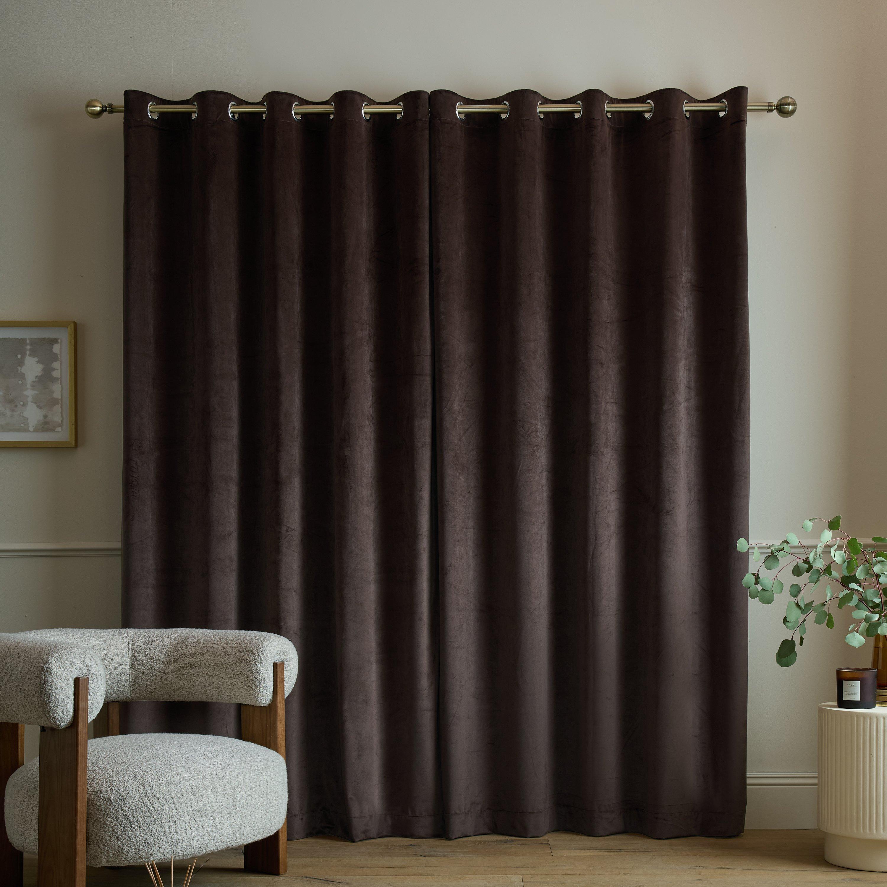 Chocolate - Catherine Lansfield - Super Thermal Blackout Matt Velour Eyelet Curtains - 2