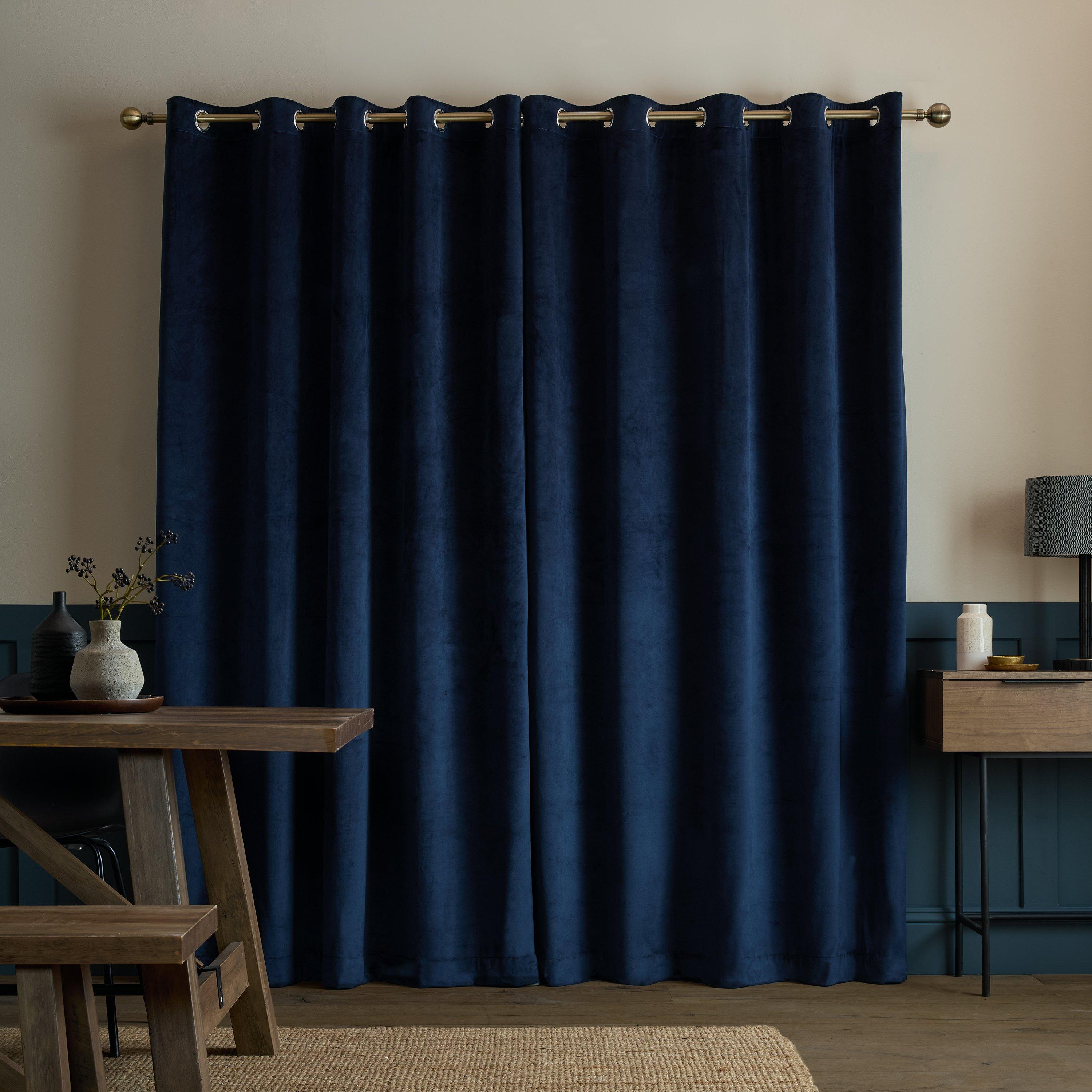 Navy - Catherine Lansfield - Super Thermal Blackout Matt Velour Eyelet Curtains - 2