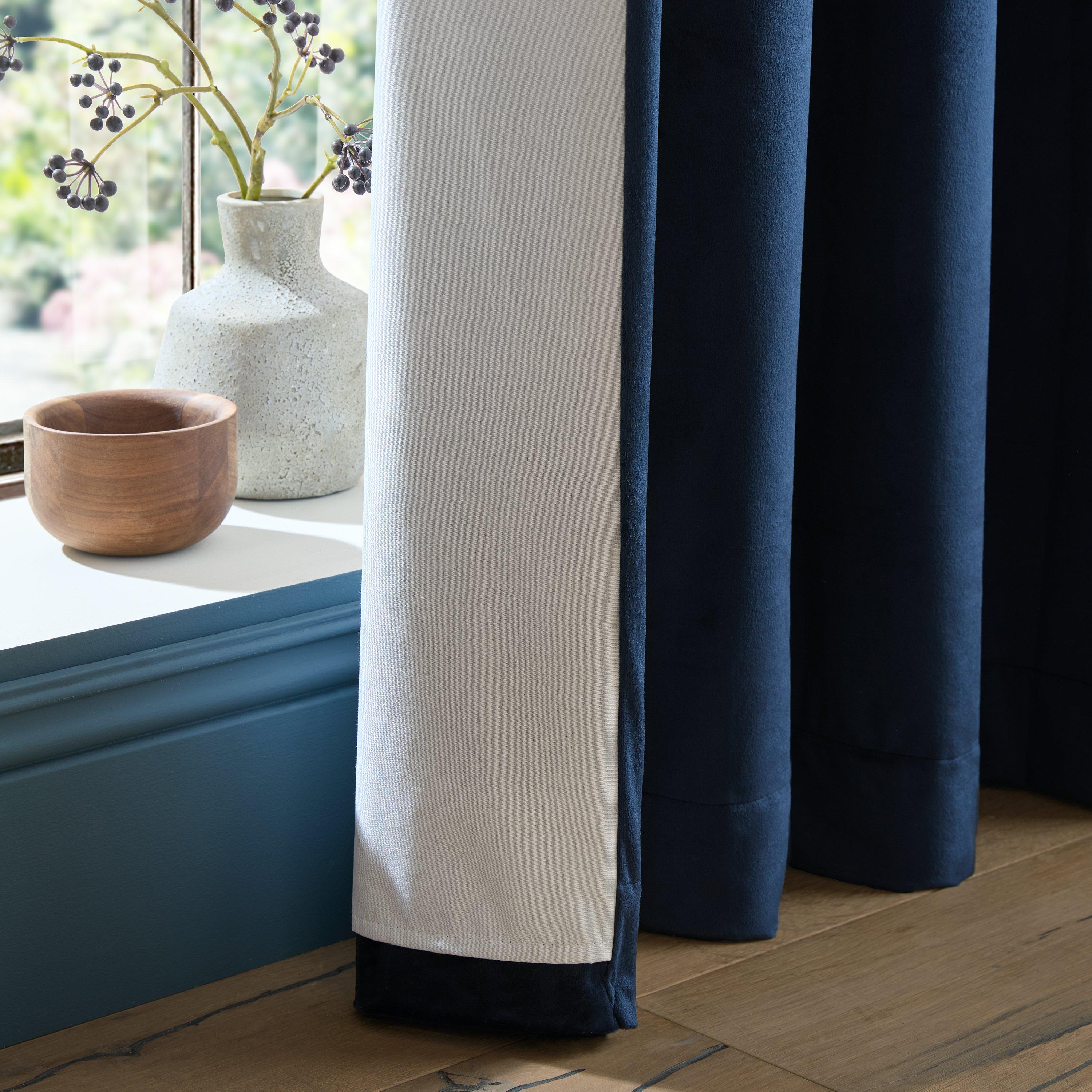 Navy - Catherine Lansfield - Super Thermal Blackout Matt Velour Eyelet Curtains - 5