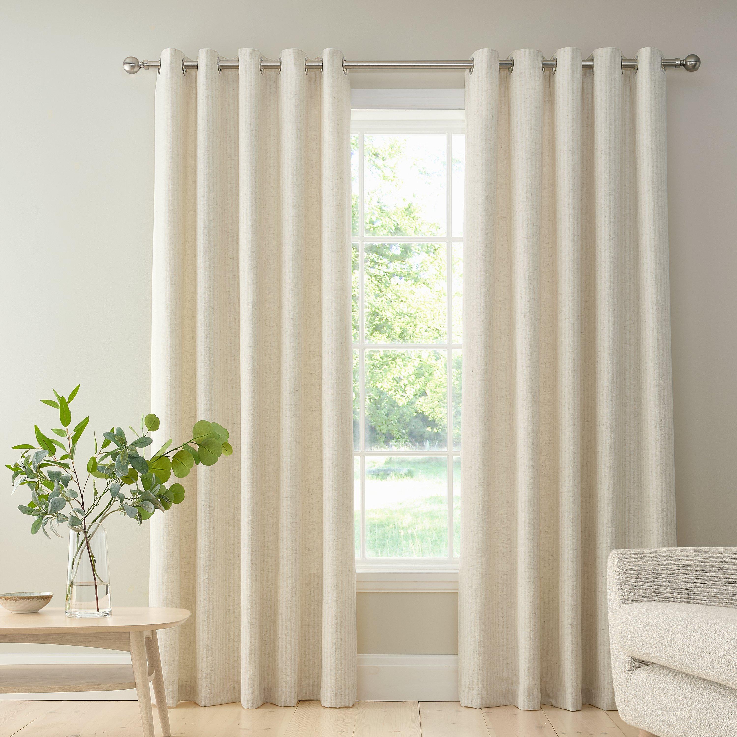 Cream - Bianca - Chenille Stripe Lined Eyelet Curtains - 1