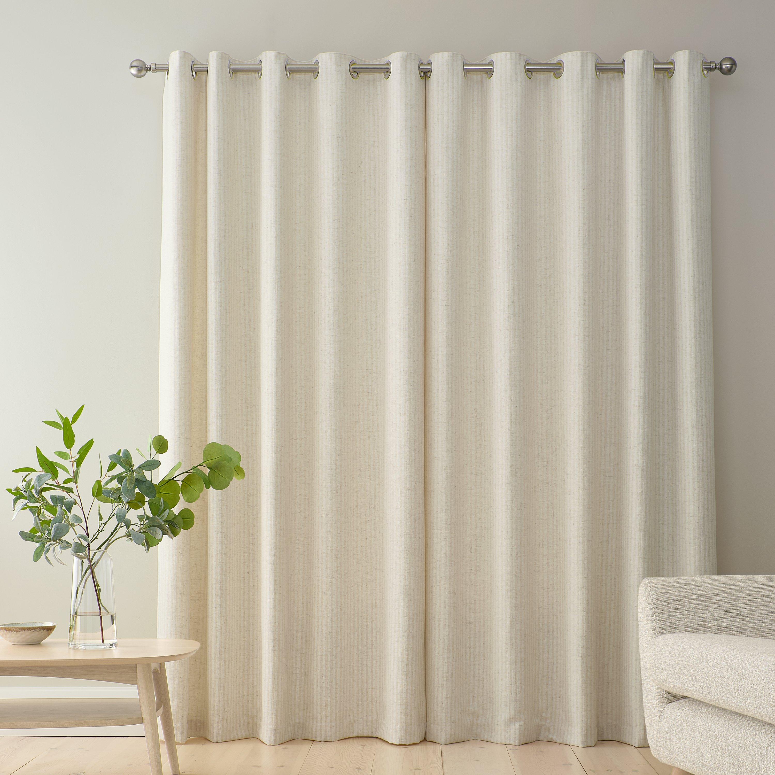 Cream - Bianca - Chenille Stripe Lined Eyelet Curtains - 2