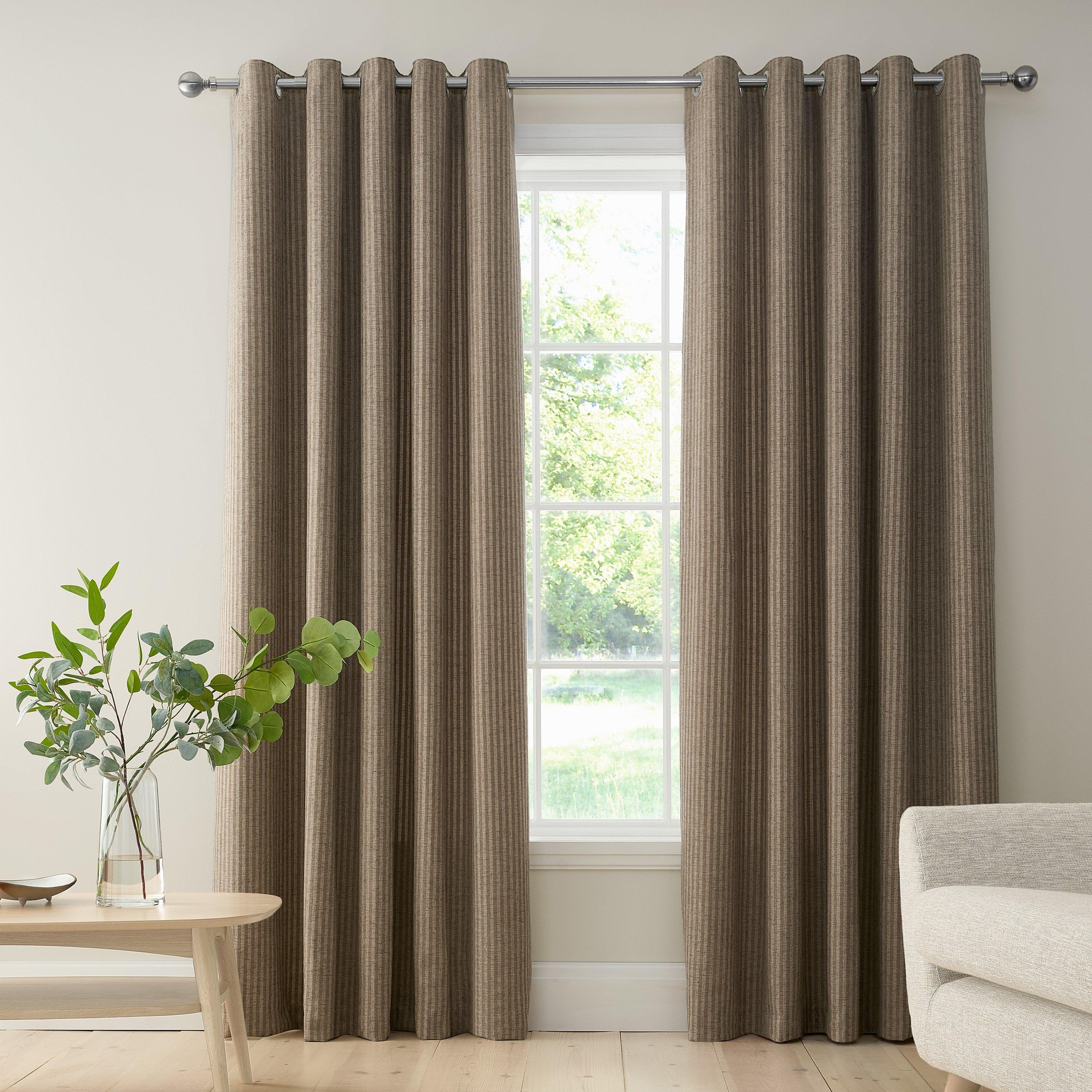 Chenille Stripe Lined Eyelet Curtains