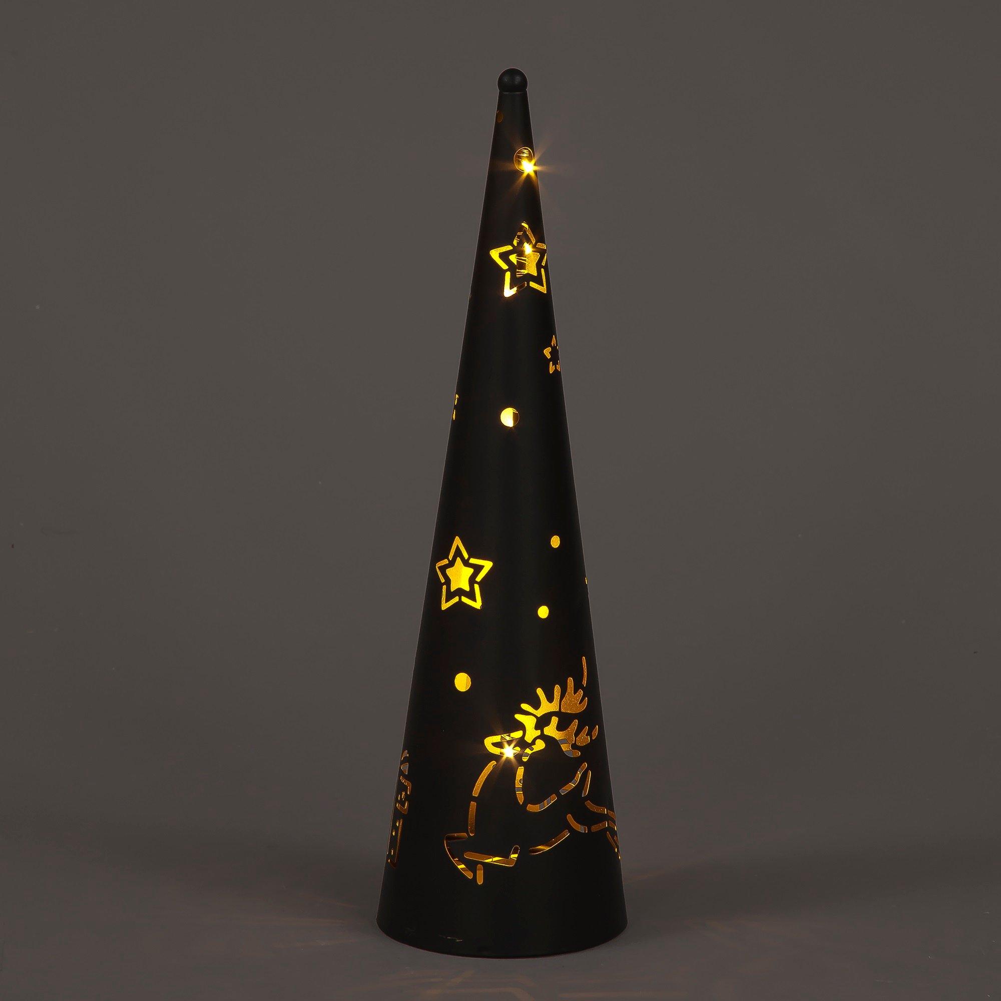 Black - Snowtime - 35cm Metal Christmas Cone Decoration
