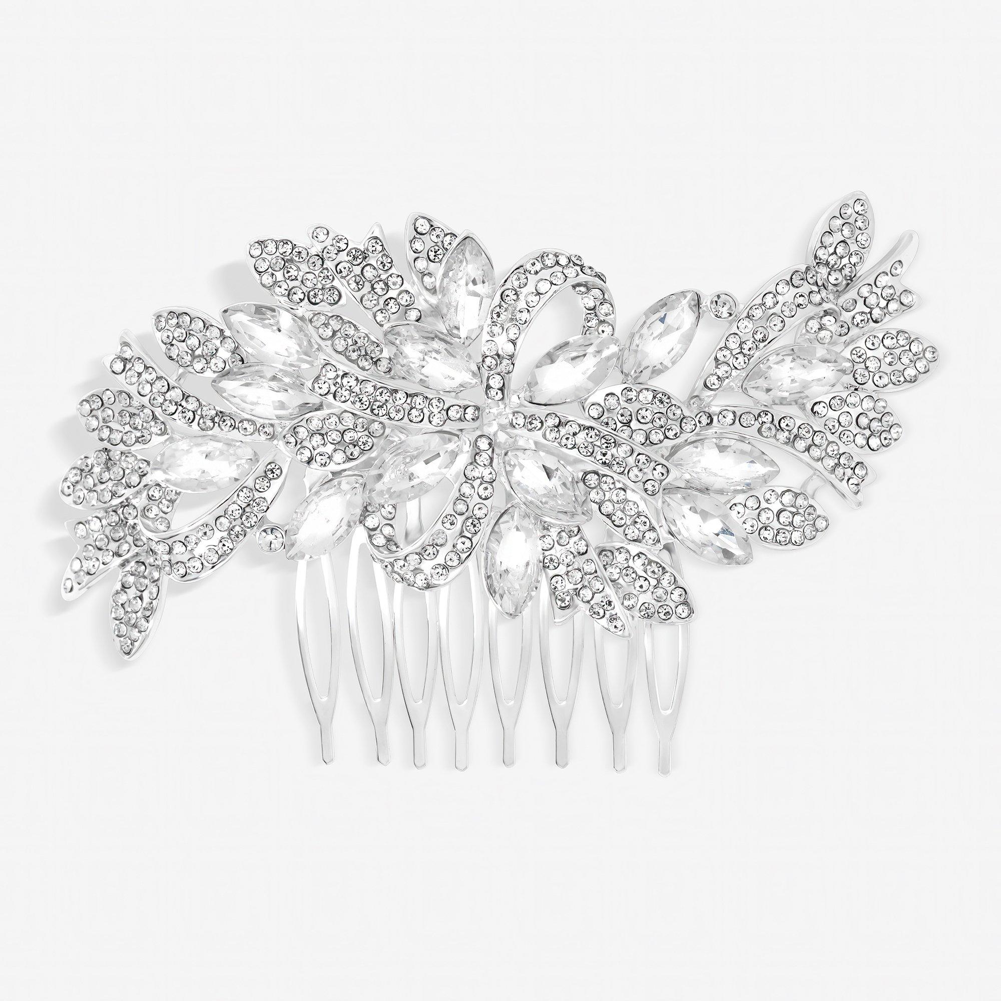 Silver - Jon Richard - Silver Navette Crystal Ribbon Swirl Comb - 1