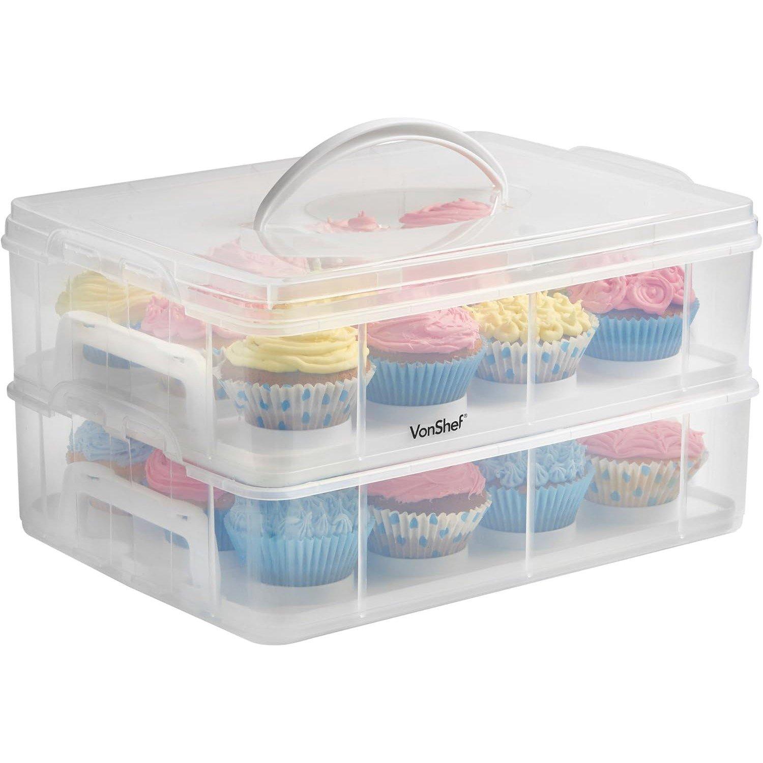 Clear - VonShef - 24Pcs Cupcake Carrier with Handle Two Tier - 1