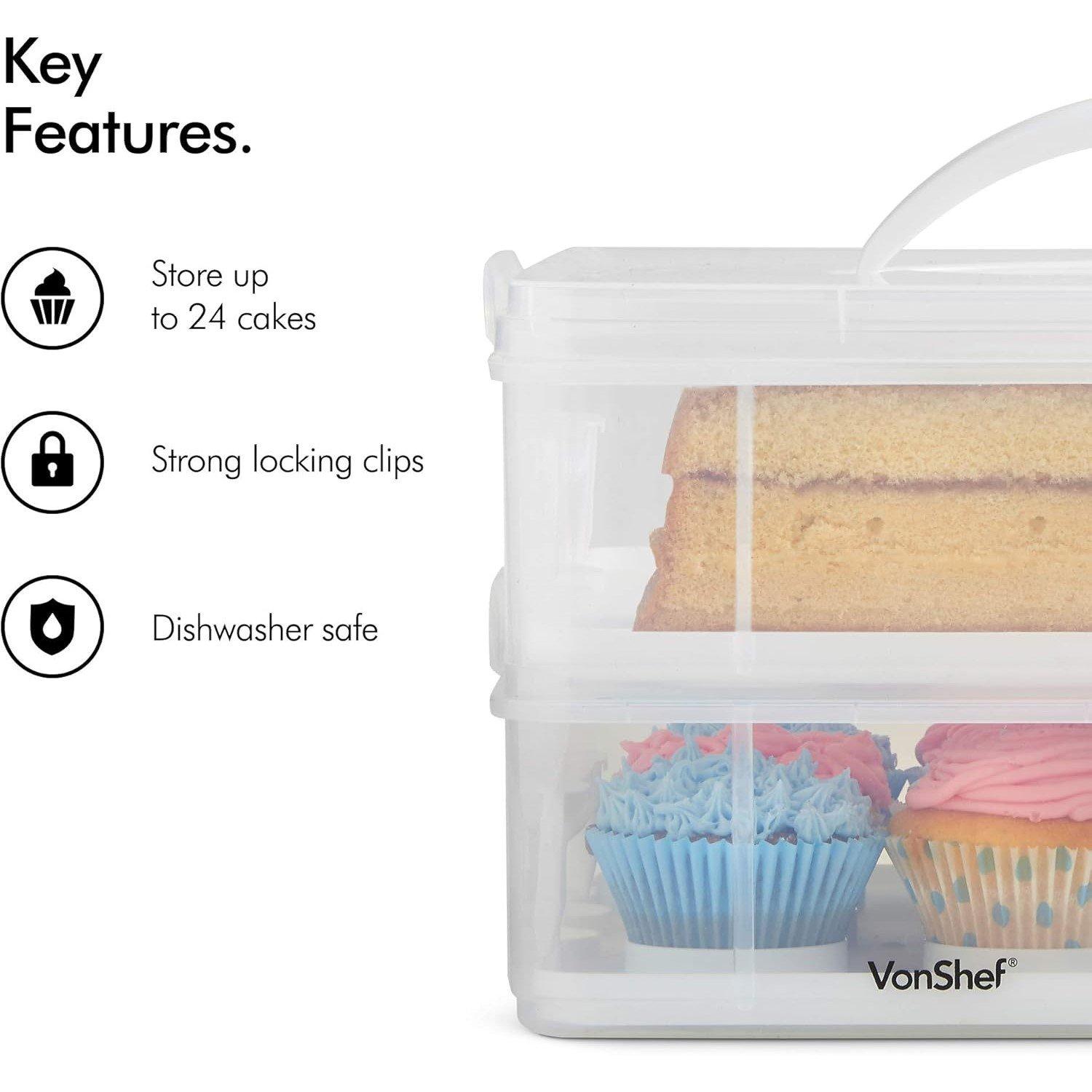 Clear - VonShef - 24Pcs Cupcake Carrier with Handle Two Tier - 2