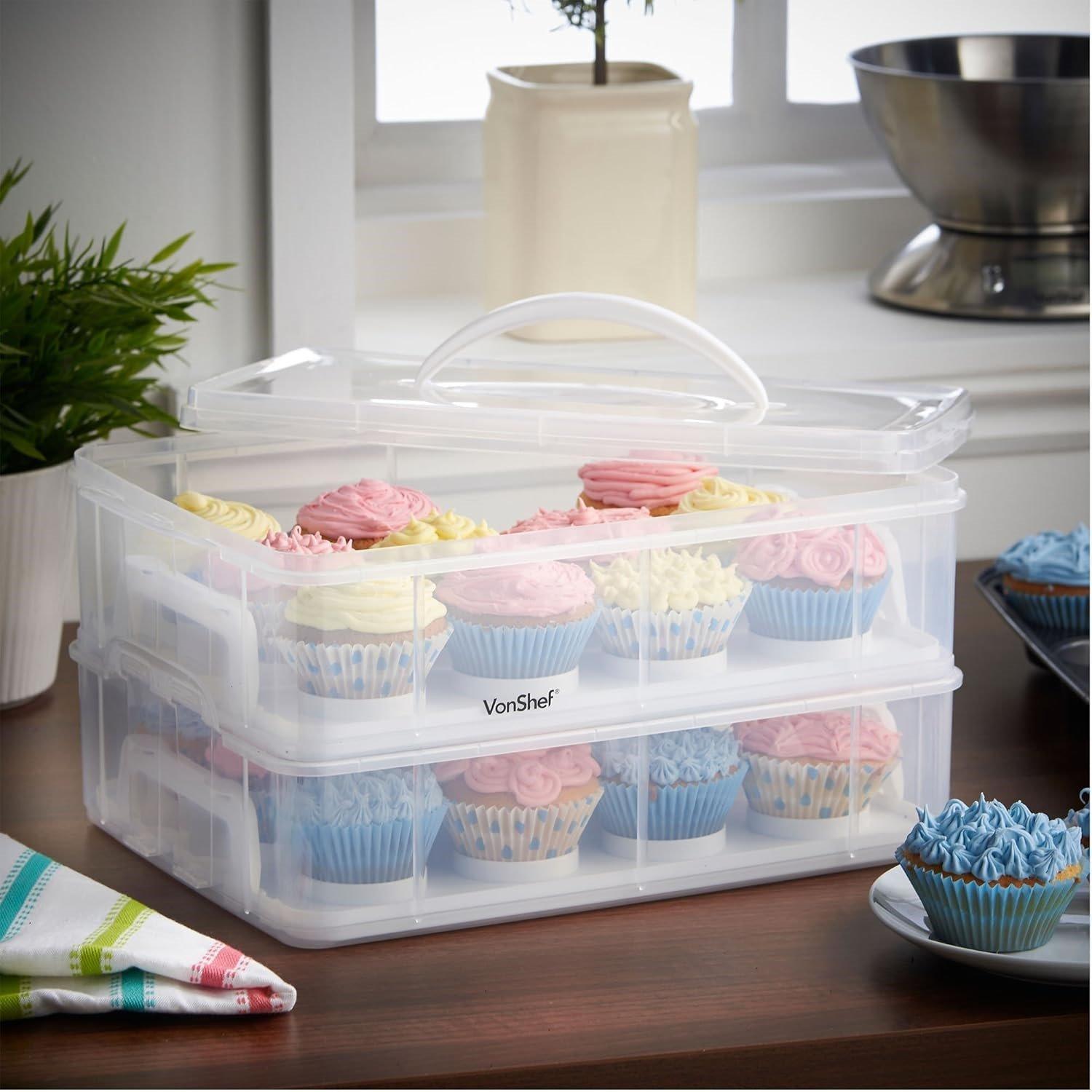 Clear - VonShef - 24Pcs Cupcake Carrier with Handle Two Tier - 3