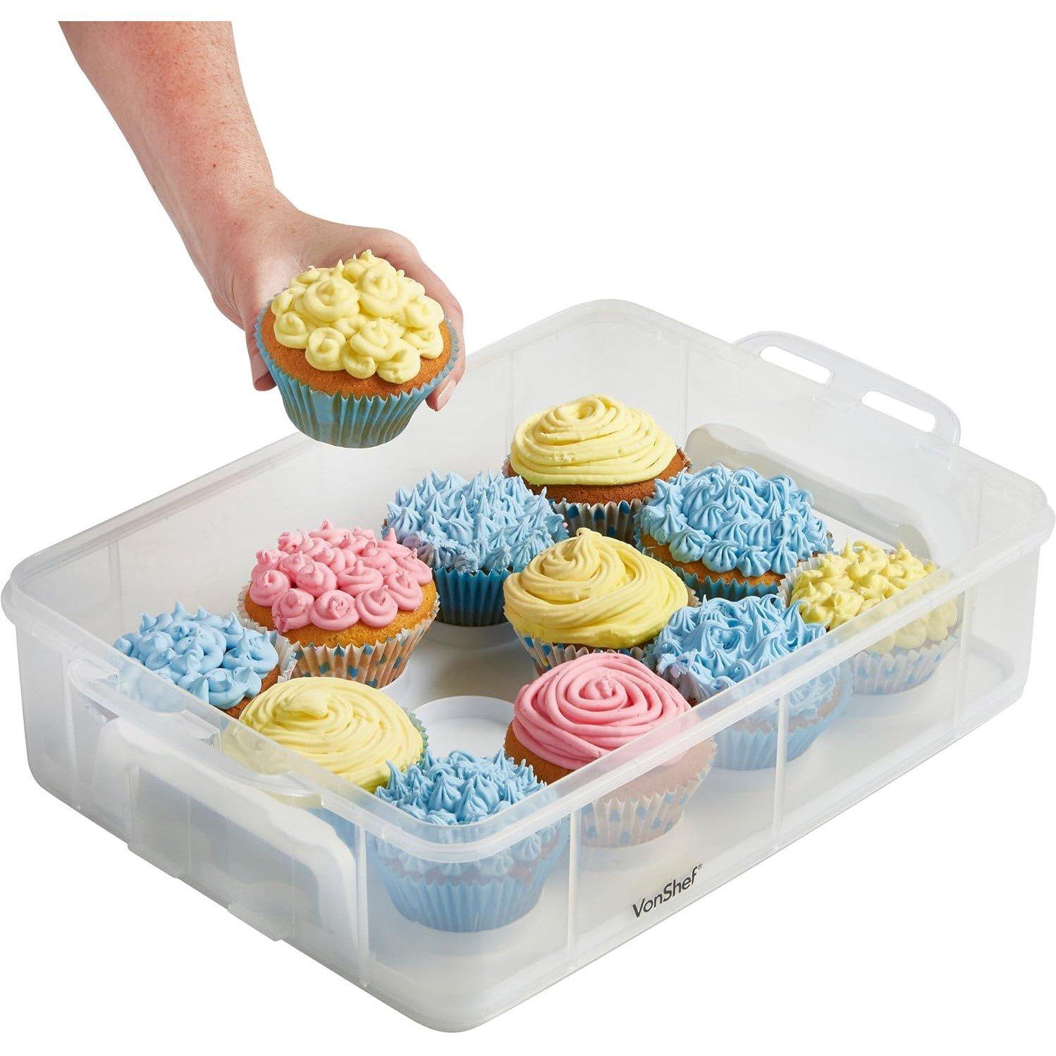 Clear - VonShef - 24Pcs Cupcake Carrier with Handle Two Tier - 4