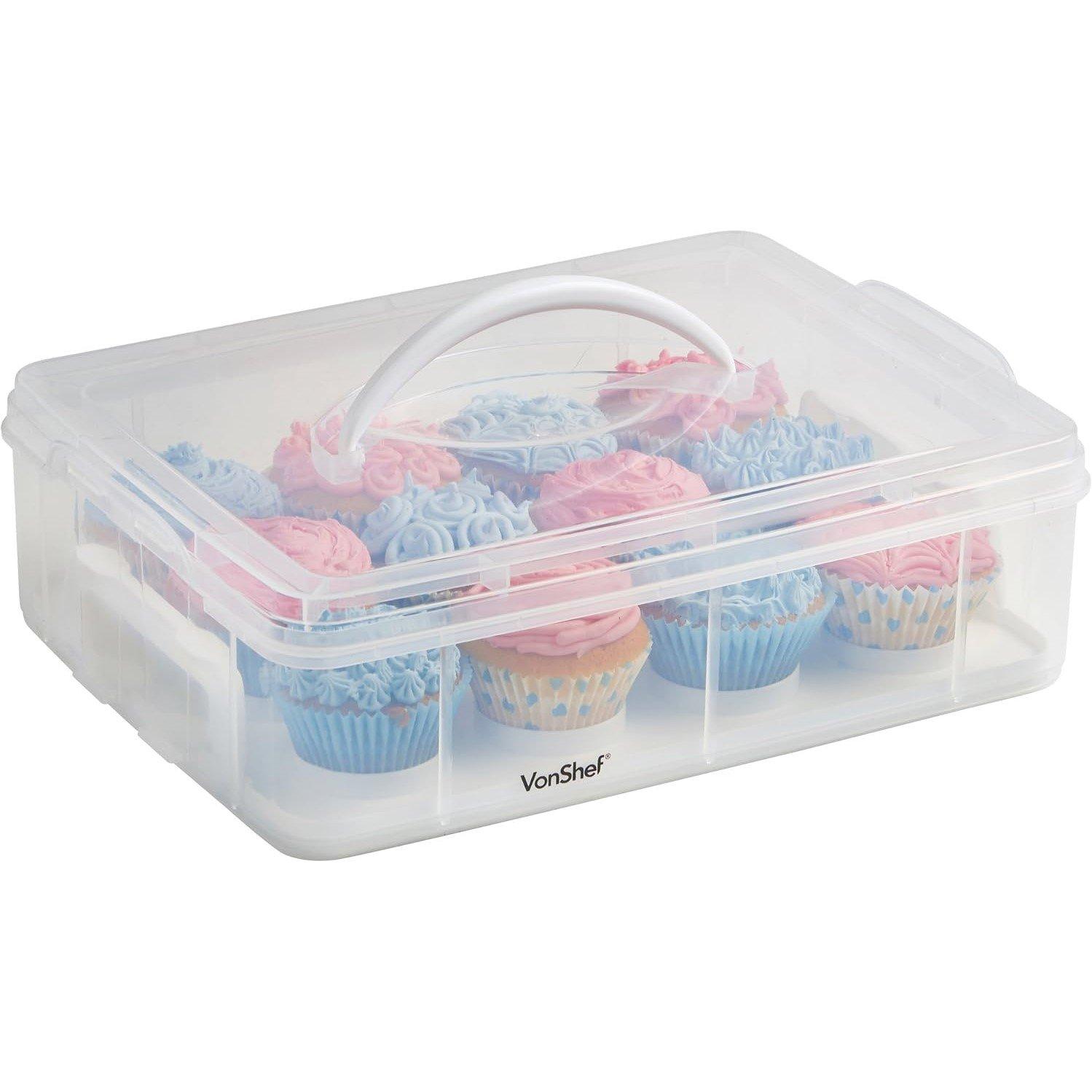 Clear - VonShef - 24Pcs Cupcake Carrier with Handle Two Tier - 5