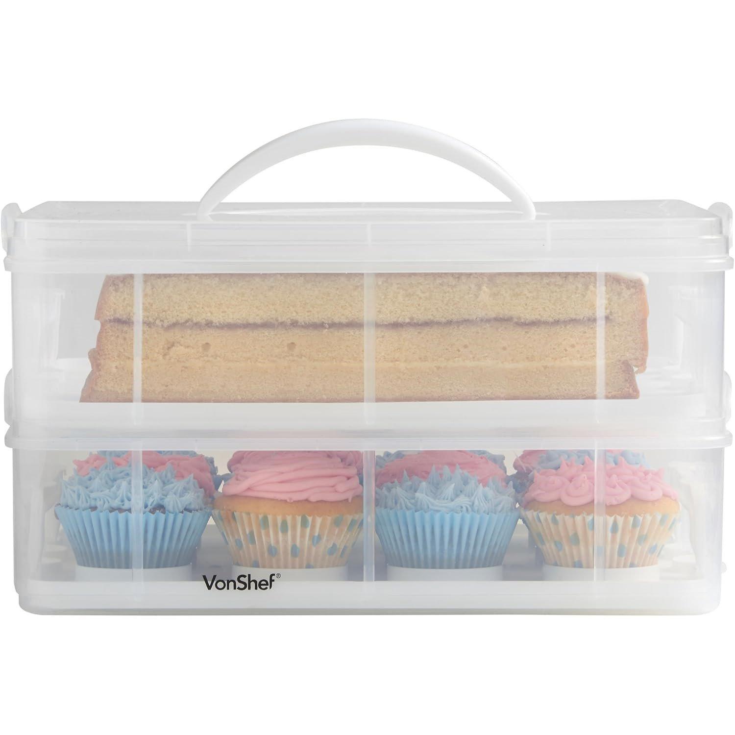Clear - VonShef - 24Pcs Cupcake Carrier with Handle Two Tier - 8