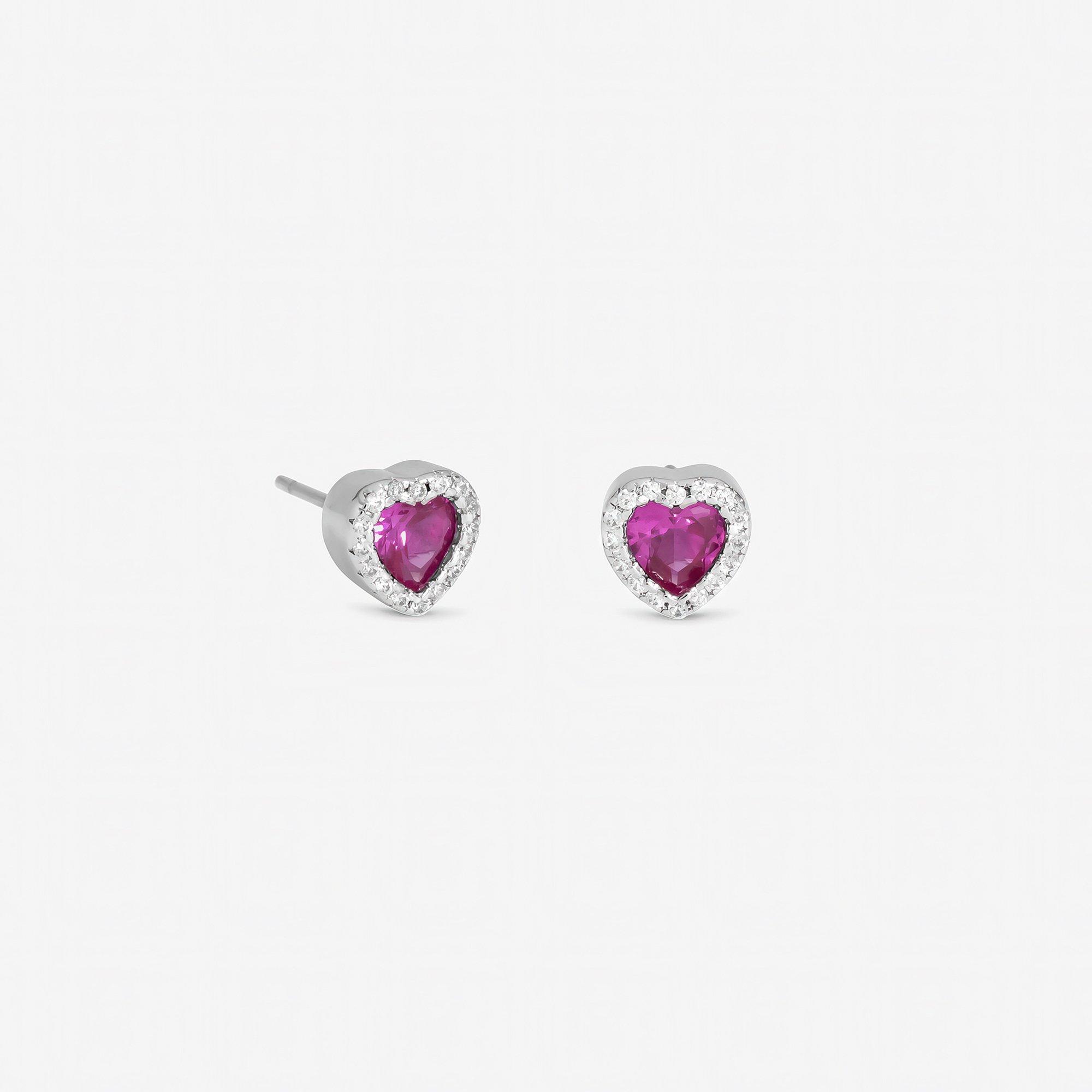 Silver - Jon Richard - Rhodium Plated and Pink Heart Stud Earrings