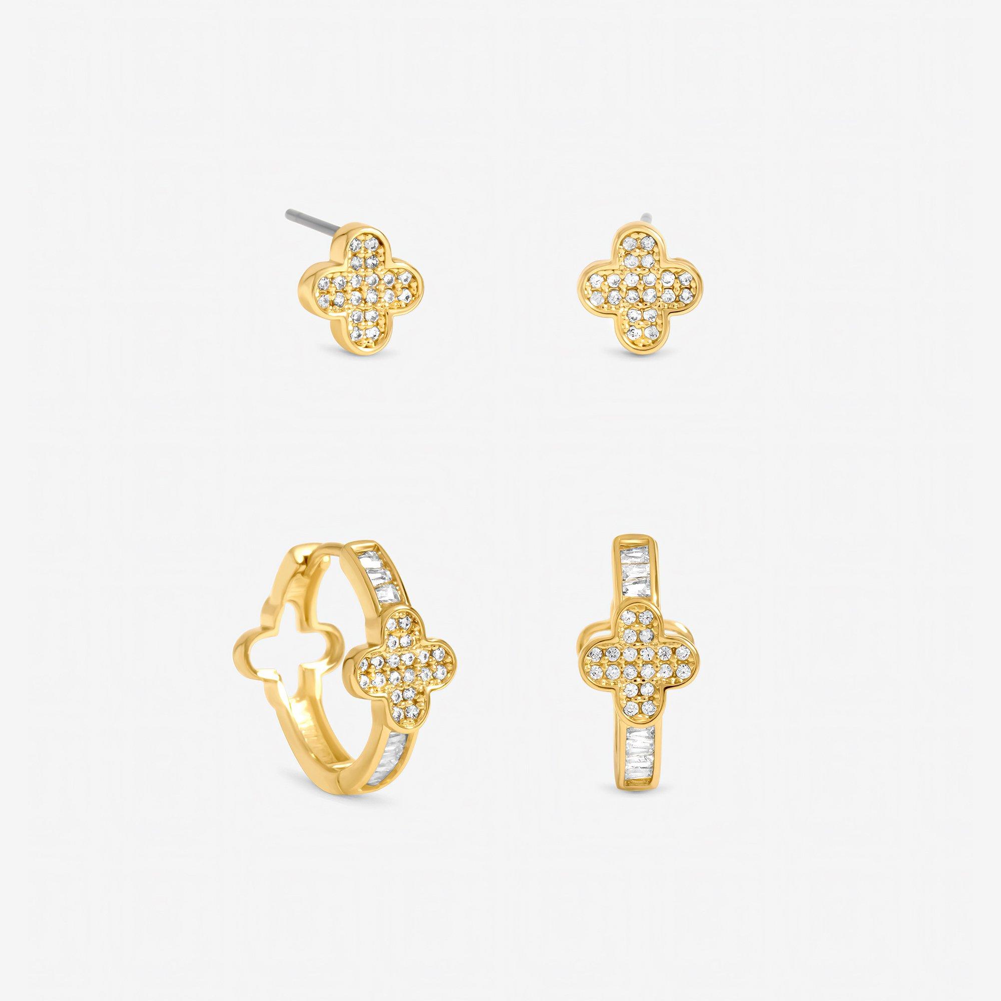 Silver - Jon Richard - Gold Plated and Pave Clover Hoops - Pack of 2