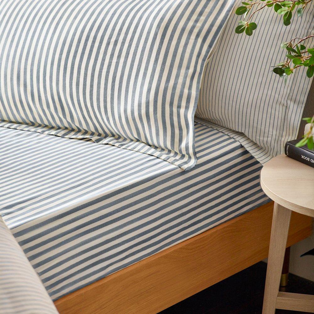 Hebden Melange Stripe Cotton Fitted Sheet